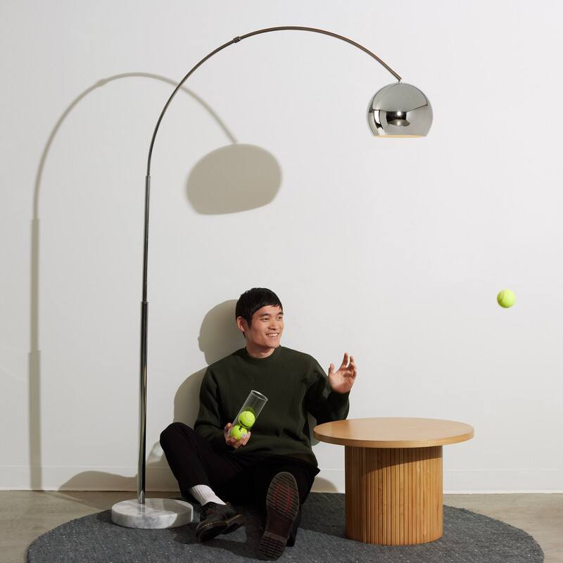 Alt View 1. Brightech - Olivia LED Modern Contemporary Arc Super Bright Floor Lamp with Heavy Marble Base - Glossy Chrome.