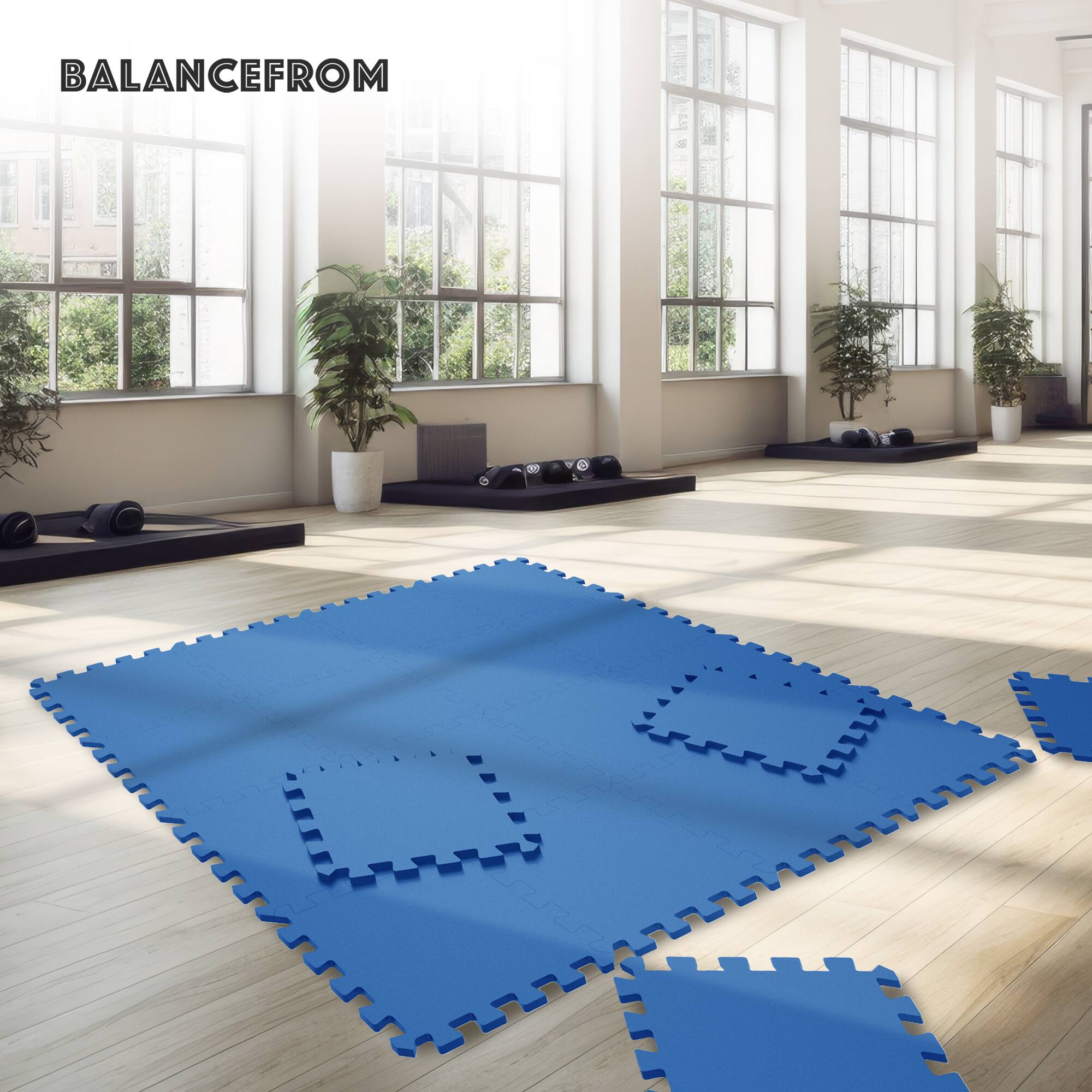 Alt View 3. Everyday Essentials - BalanceFrom Fitness 24 Sq Ft Interlocking EVA Foam Exercise Mat Tiles, Blue - Blue.