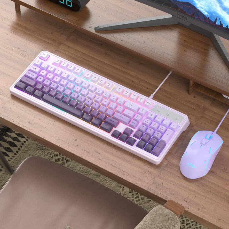 Alt View 2. Luckbyte - Wired RGB Gaming Keyboard and Mouse Set - Gradient Purple 98-Key Compact Design with Adjustable DPI Mouse - Purple.