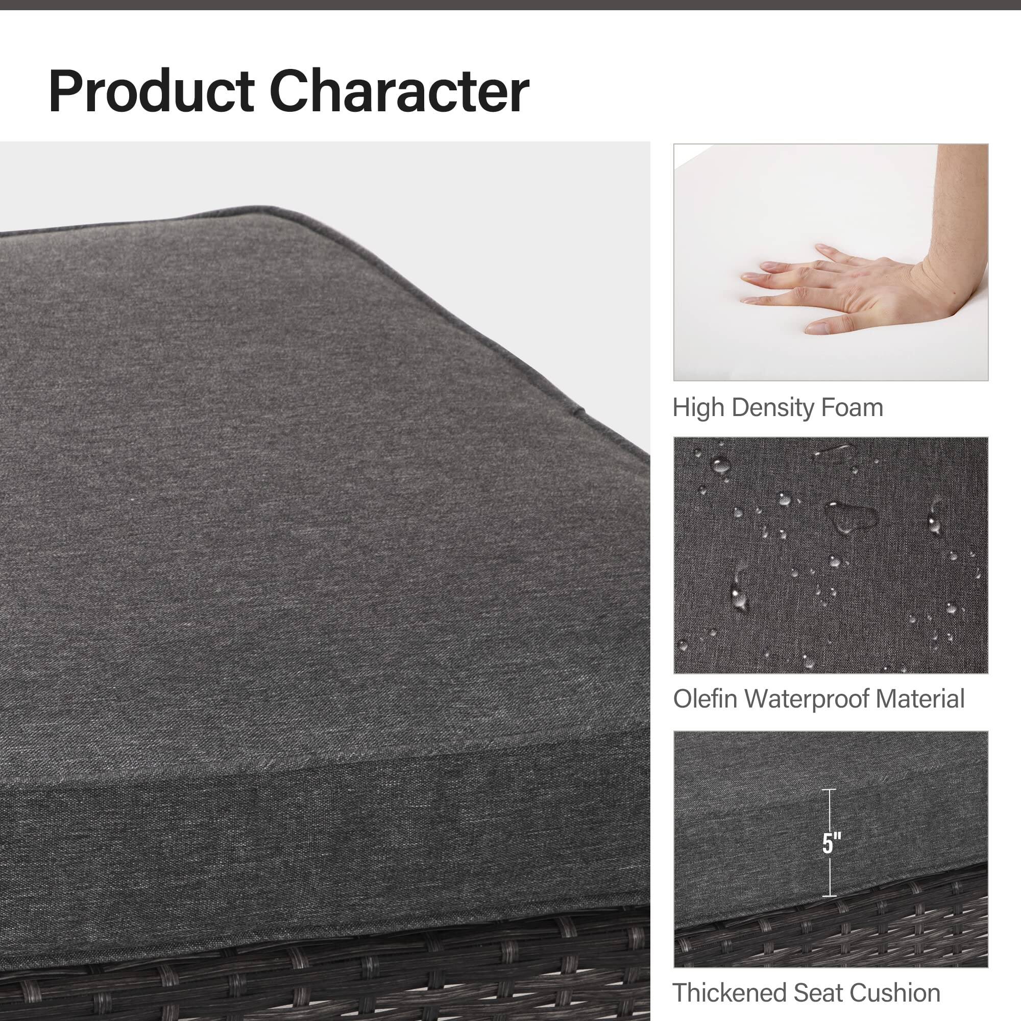 Product Character

- High Density Foam
- Olefin Waterproof Material
- Thickened Seat Cushion (5")