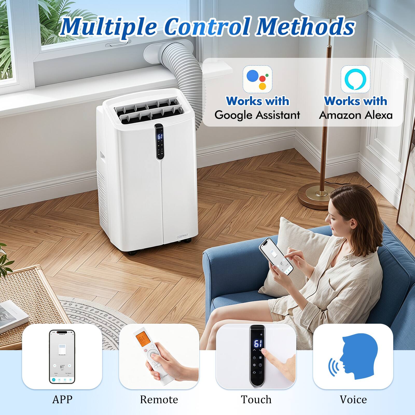 Multiple Control Methods

Works with Google Assistant
Works with Amazon Alexa

APP
Remote
Touch
Voice