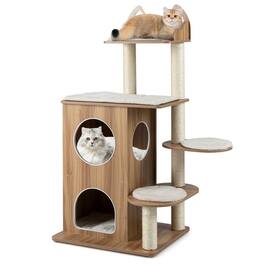 Kadyn - 48-Inch Wooden Cat Tree with Two-Story Condo and Washable Cushions, Natural - Brown