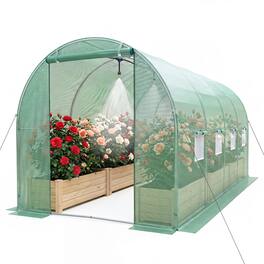 Costway - 15 x 7 x 7 ft Walk-in Tunnel Greenhouse with Watering System Galvanized Steel Frame