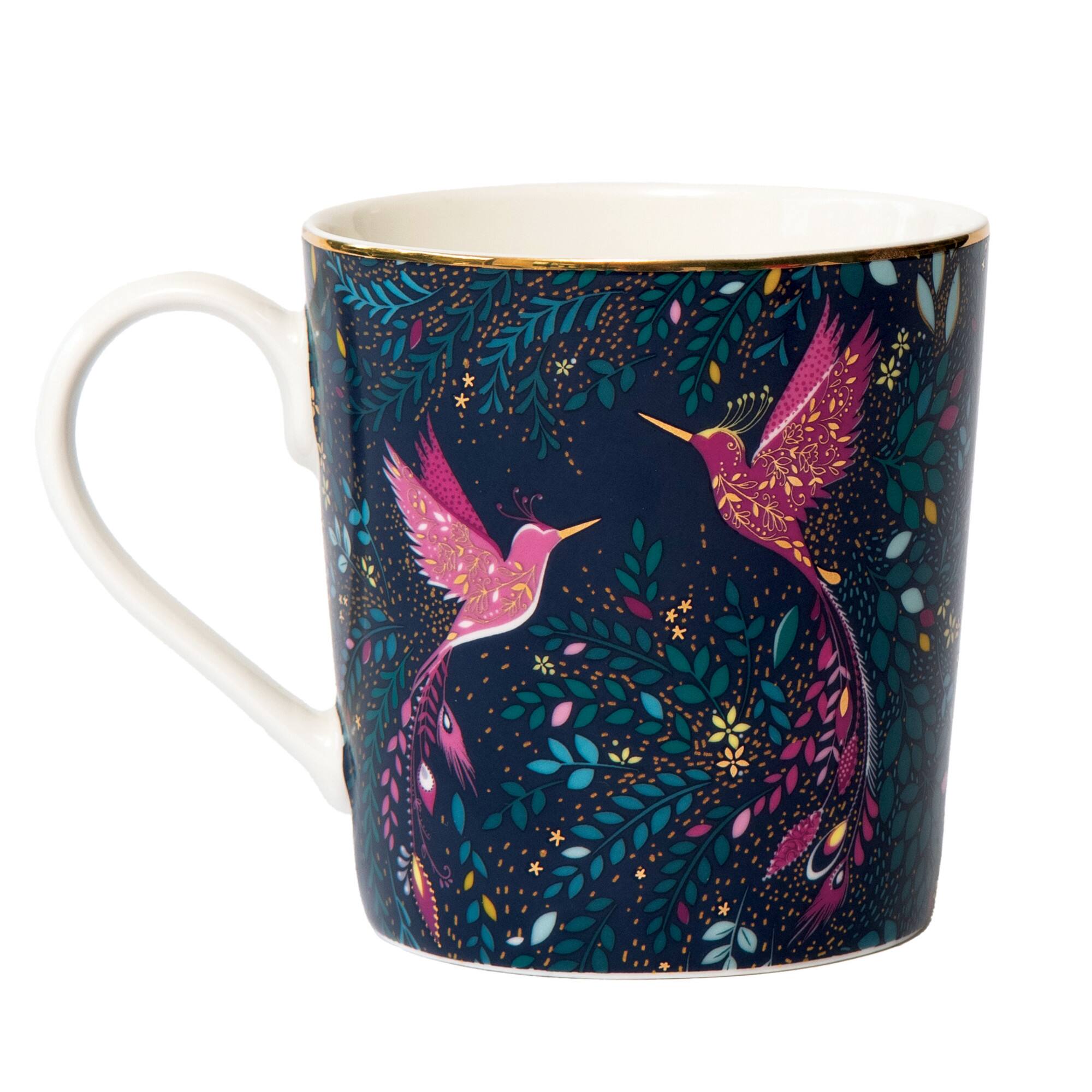 Left. Portmeirion - Sara Miller India Mug 12Oz. - Hummingbird Blue - Blue.