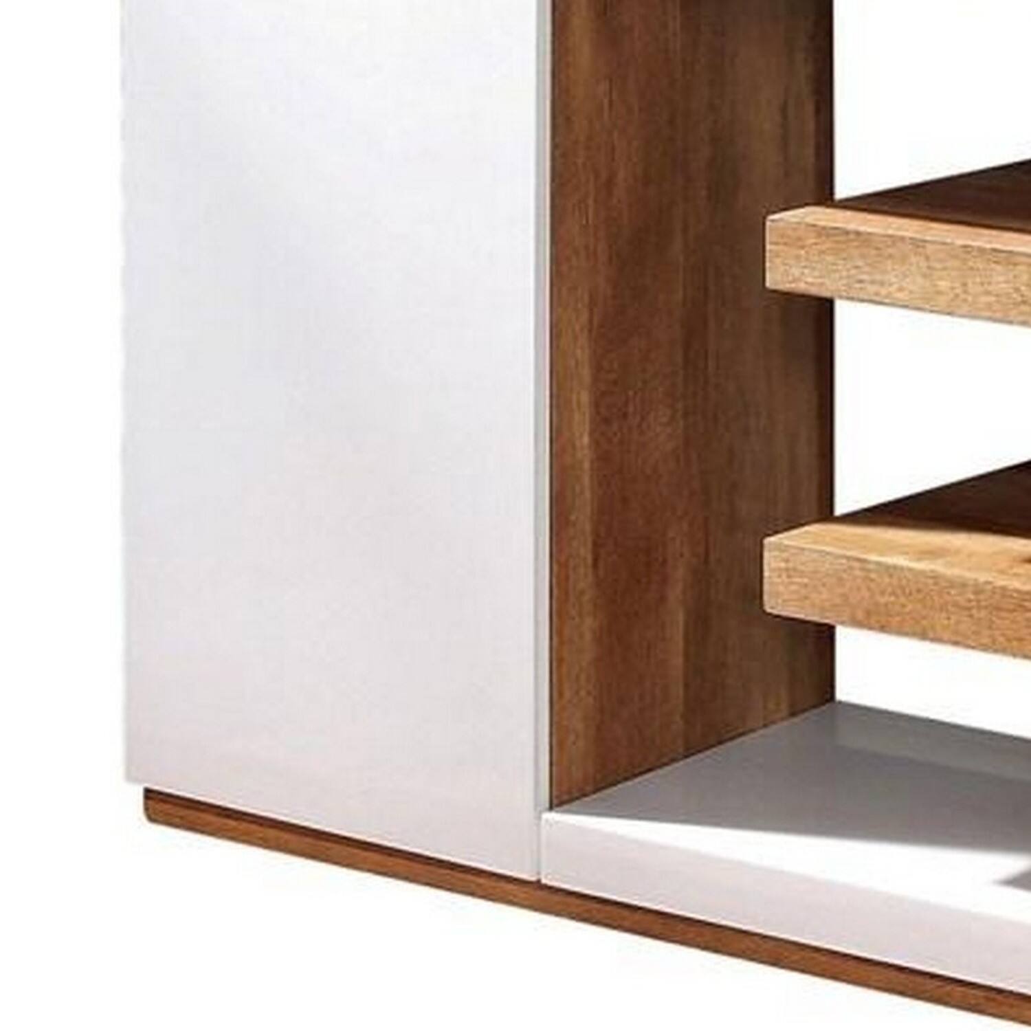 Alt View 3. Manhattan Lane - Sofa Table with 1 Door Cabinet and 2 Floating Shelves, White and Brown - White and Brown.