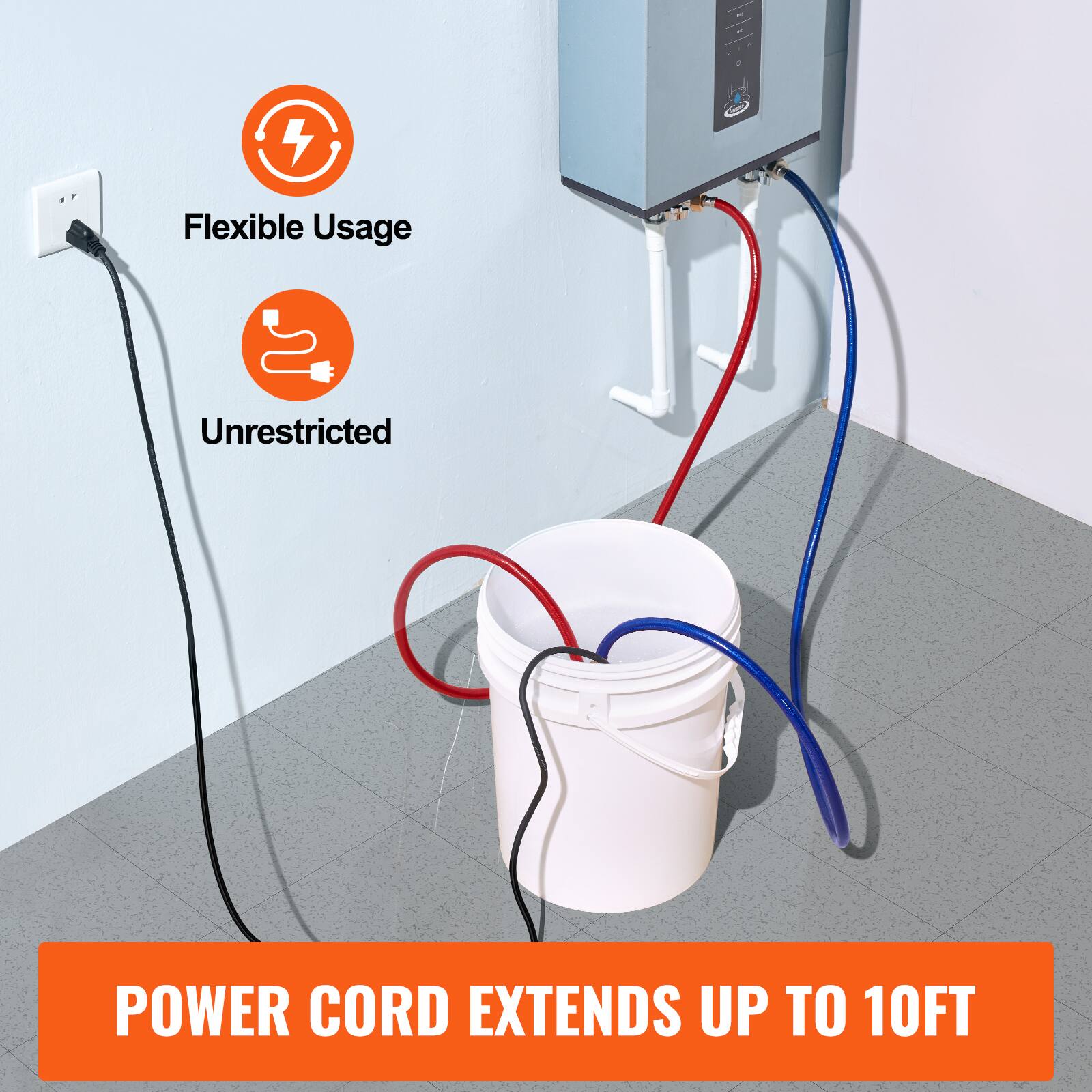 Flexible Usage  
Unrestricted  
POWER CORD EXTENDS UP TO 10FT