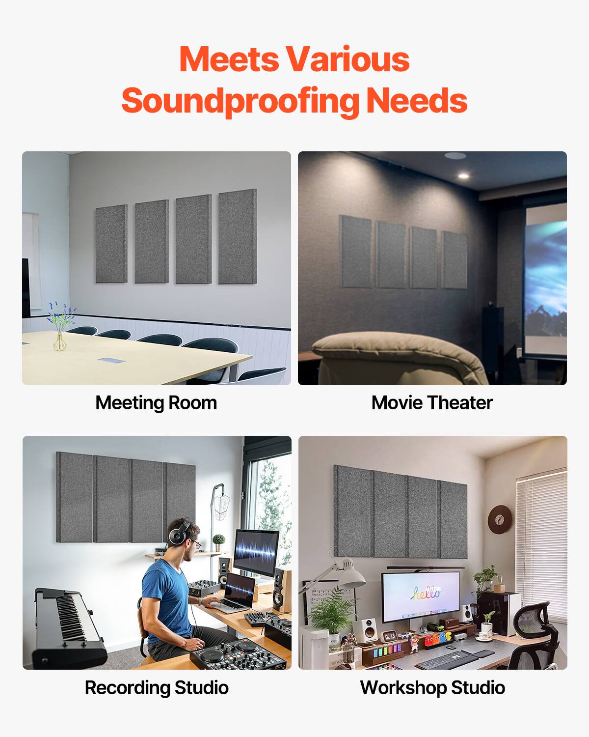 Meets Various Soundproofing Needs

- Meeting Room
- Movie Theater
- Recording Studio
- Workshop Studio