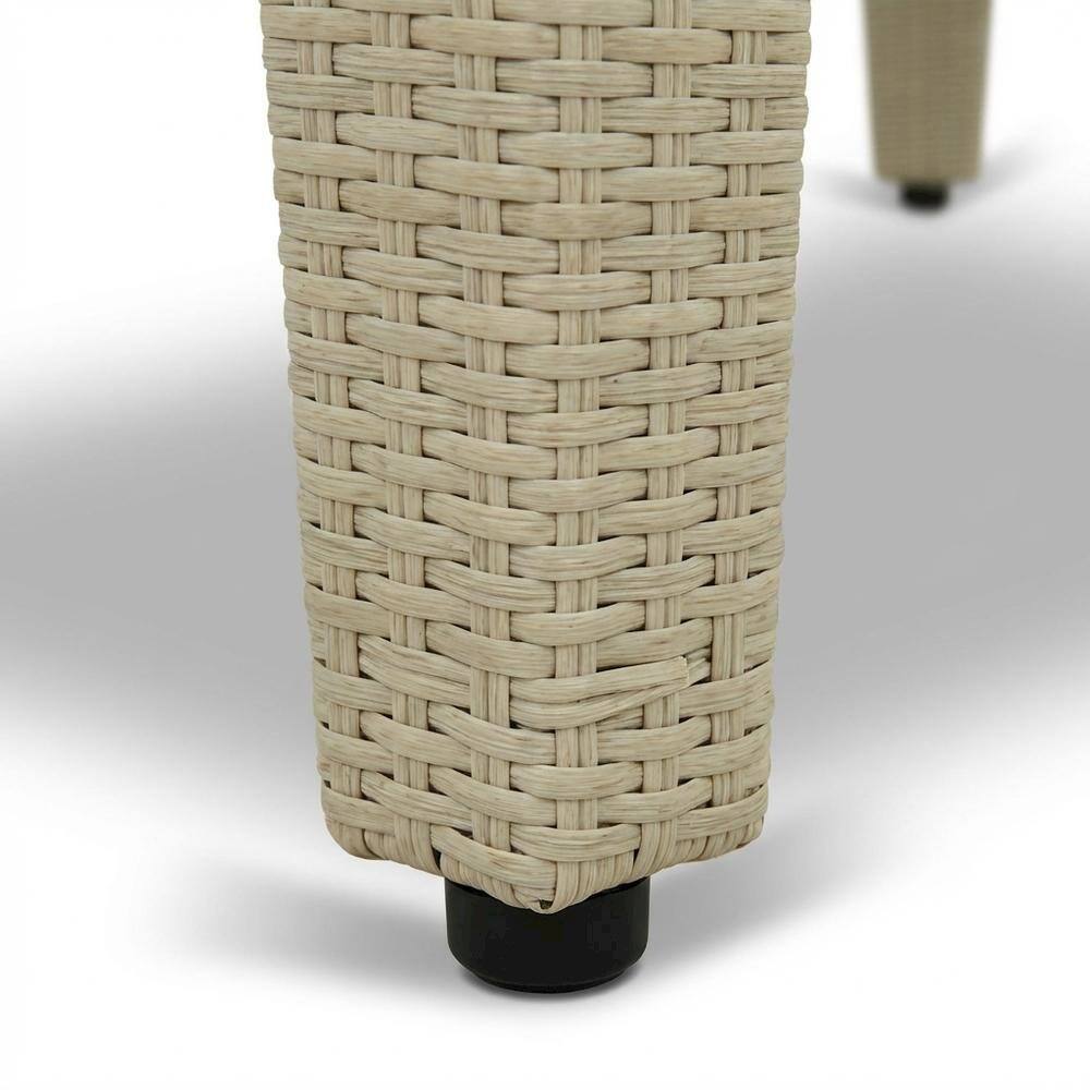 Back. Outdoor Escape - Neutral Linen Wicker Patio Set with Dining Table and 4 Outdoor Chairs - Brown.
