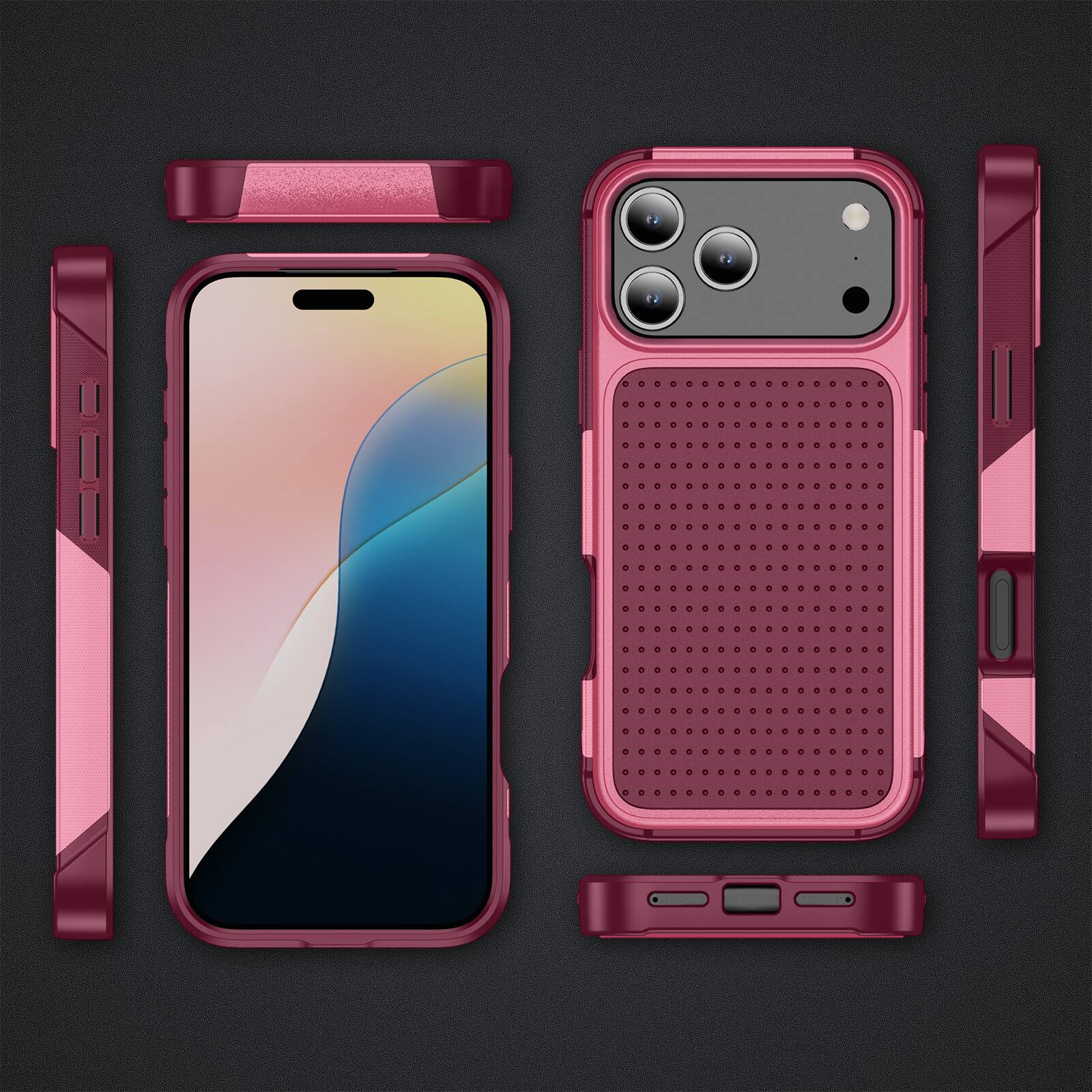 Alt View 2. Dteck - For iPhone 17 Pro Max Case Shockproof Drop Protective Rugged Heavy Duty Heat Dissipation Hybrid Phone Cover - Rose.