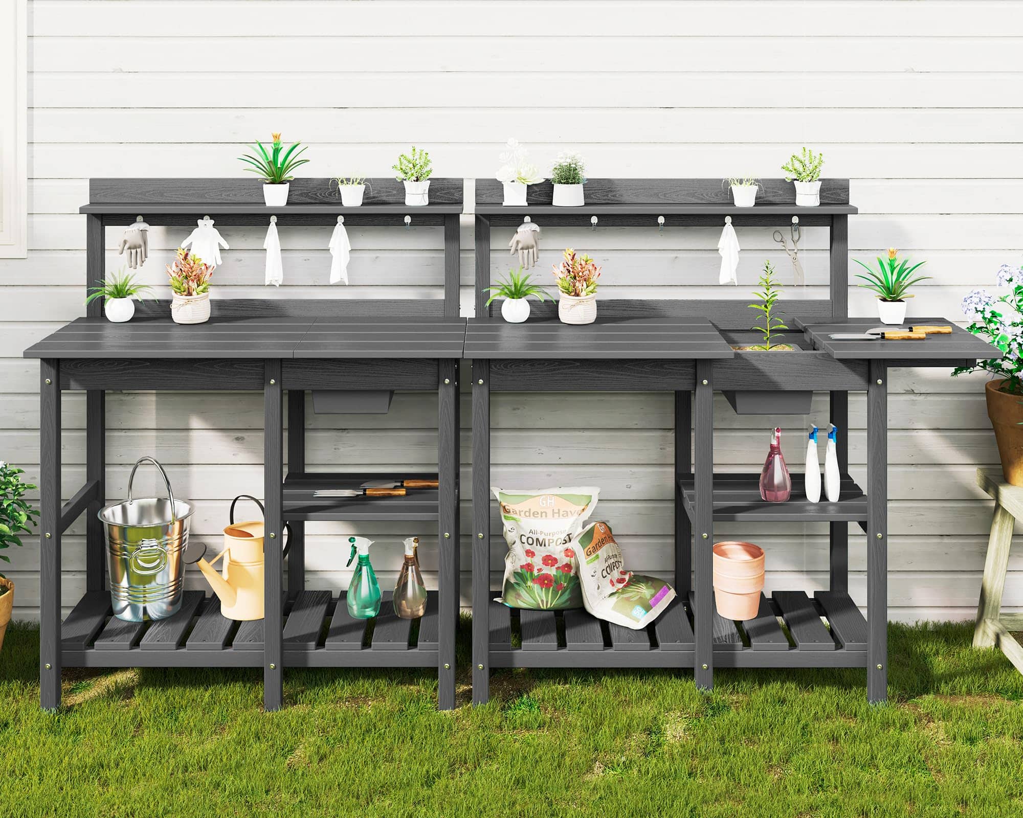 SERWALL - Outdoor Potting Bench 2-Piece Set, Rot-Resistant HDPE Gardening Table with Removable Sink, All-Weather Use - Gray price history on PriceWatchPro