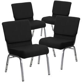 Emma + Oliver - 4 Pack 21''W Stacking Church Chair - Black Fabric/Silver Vein Frame