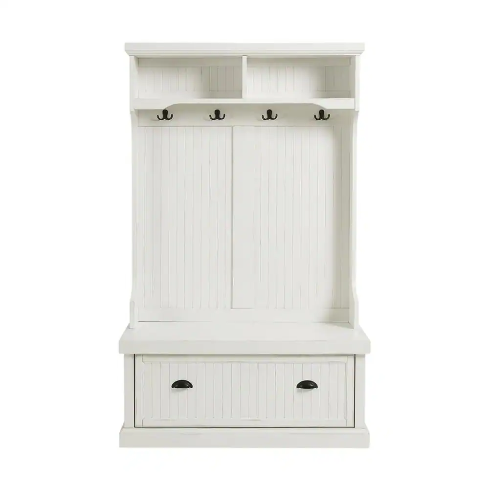 Back. FurniFact - Distressed White Hall Tree with Anti-Tip Hardware and Sturdy Construction - Distressed White.