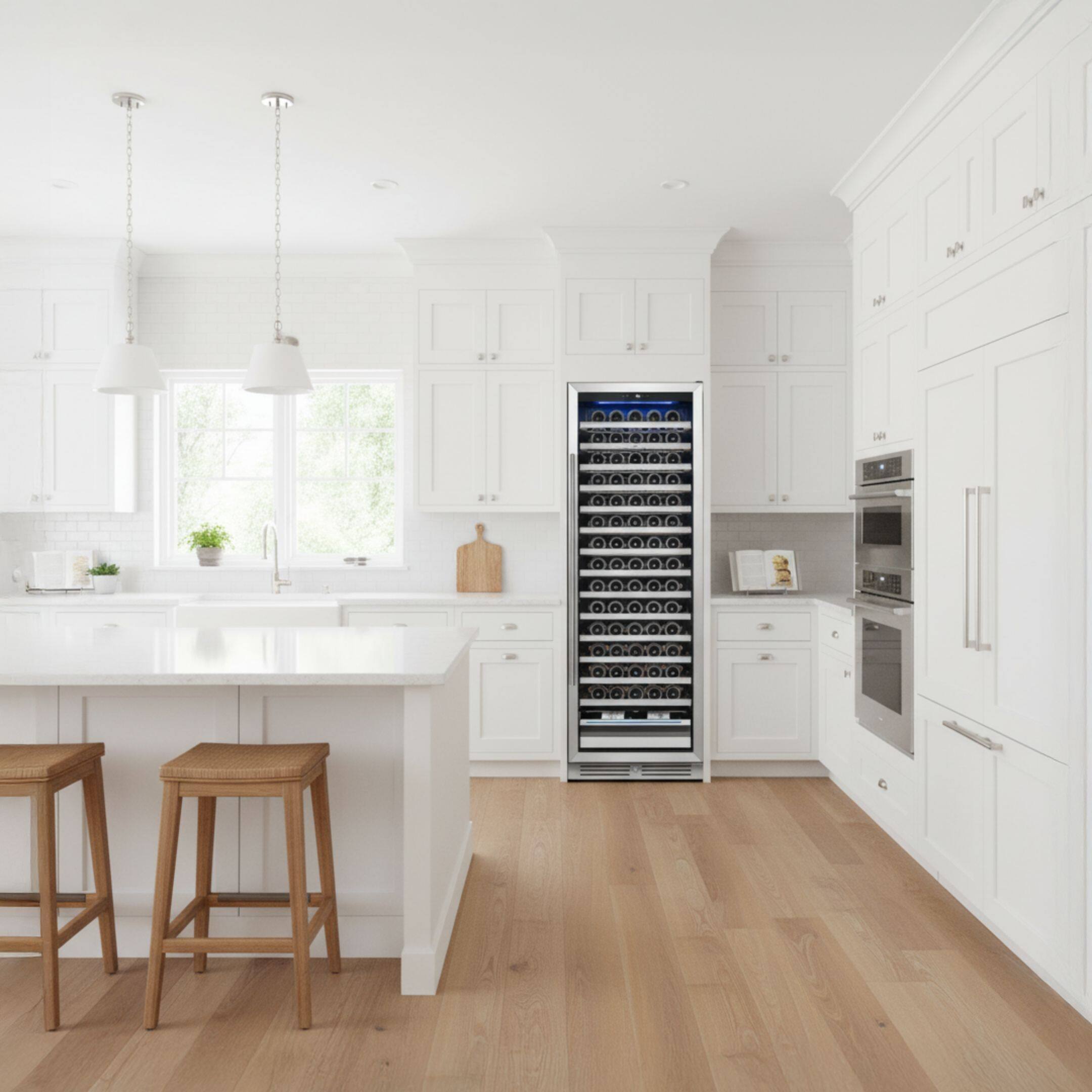 Back. Yeego - 24" Wine Cooler Refrigerator, 165-Bottle, Stainless Steel ，Freestanding & Built-in，2 LED Stainless Steel , for Home Bar - Stainless Steel.