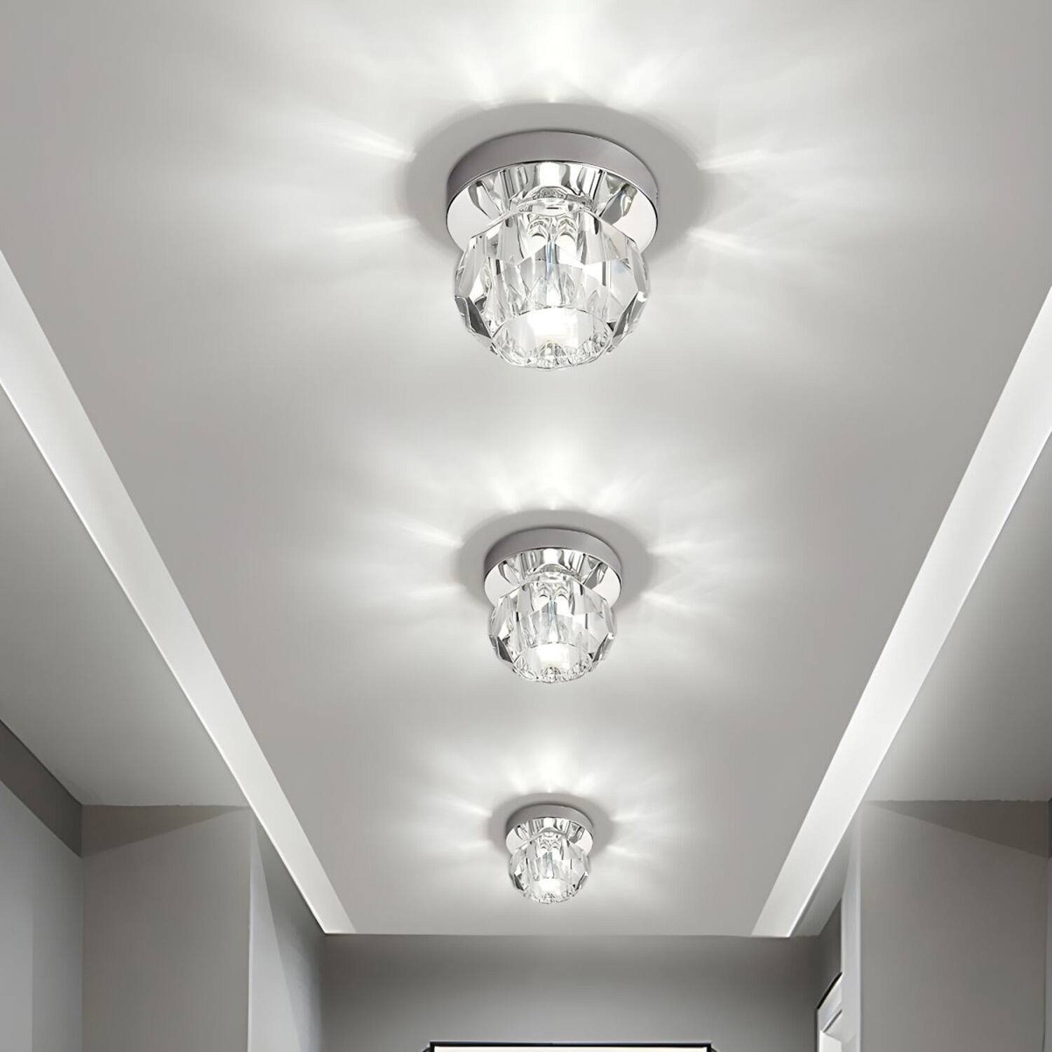 Alt View 5. Umeiluce - 1-Light 4.7" Crystal Flush Mount Ceiling Light - Chrome.