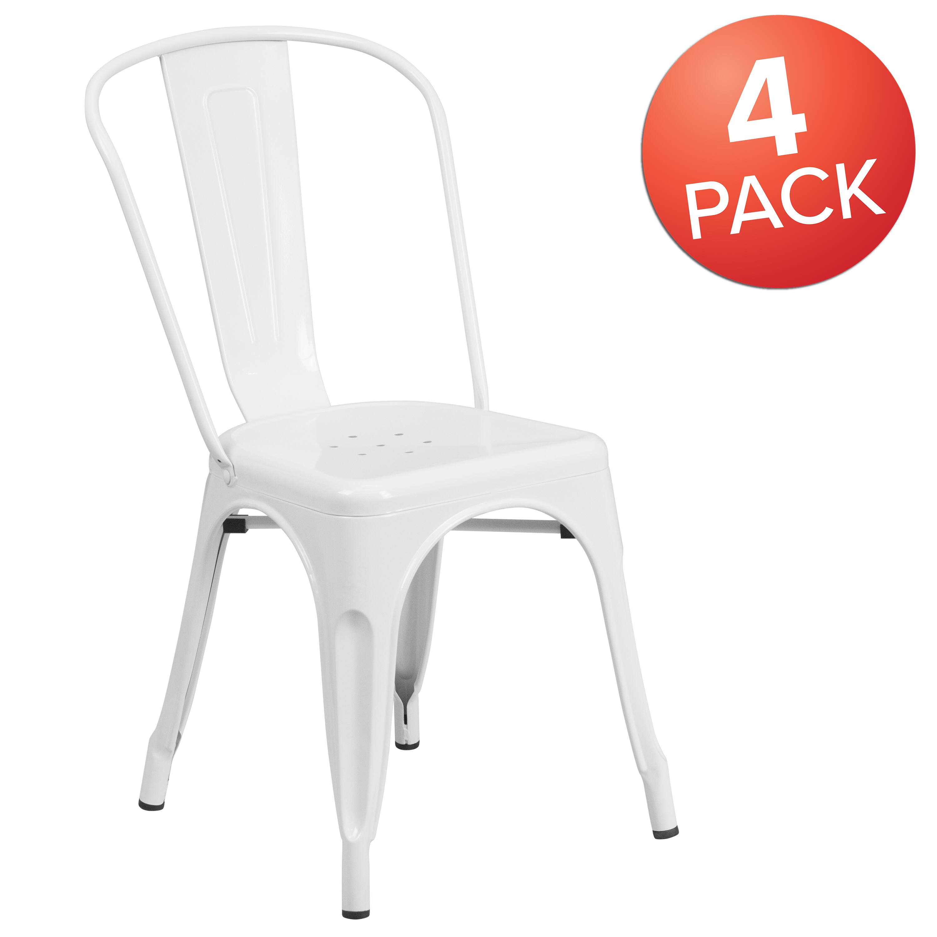Alt View 1. Emma + Oliver - Commercial Grade 4 Pack Metal Indoor-Outdoor Stackable Chair - White.