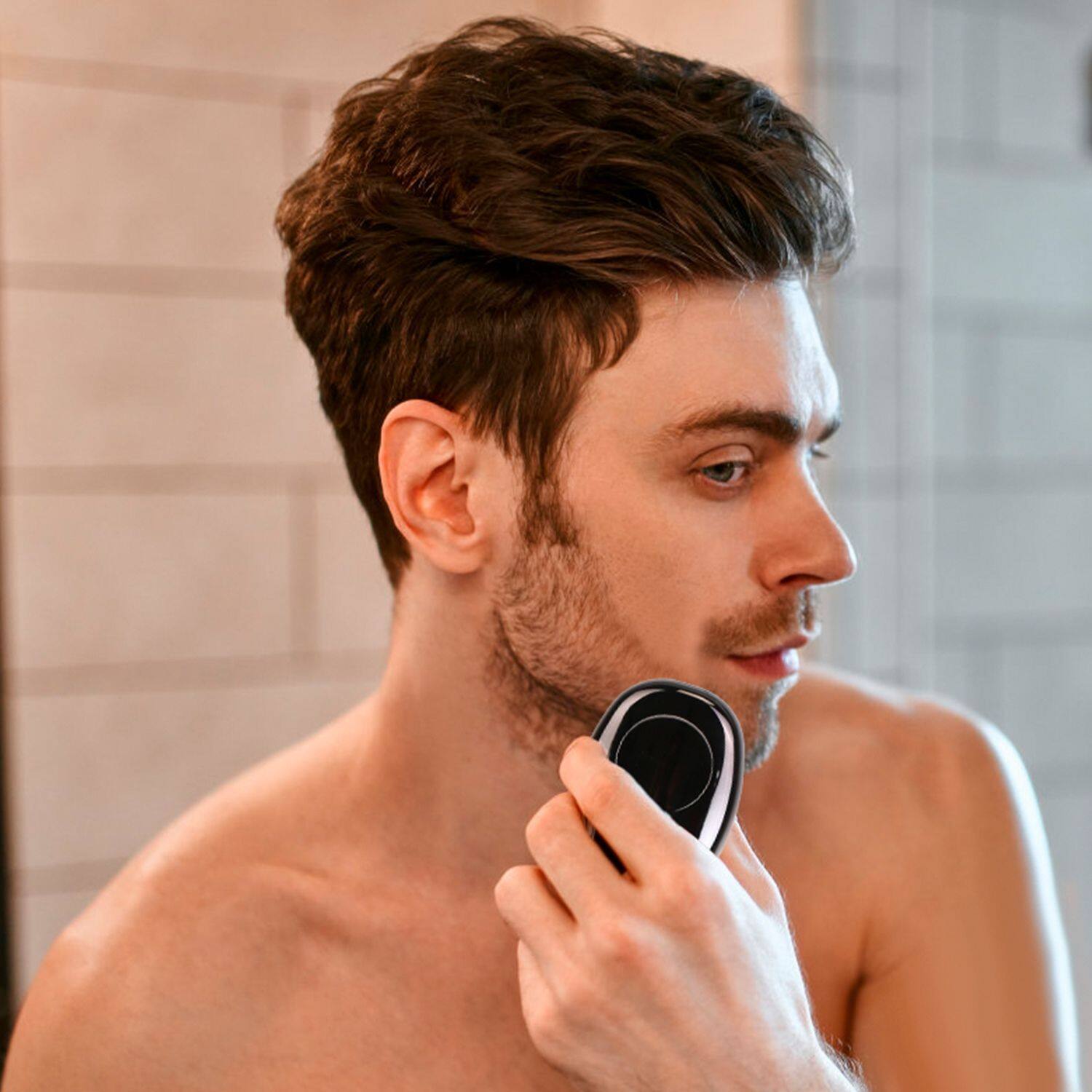 Angle. Mirfee - Portable Electric Shaver with LED Display & Type-C Charging for Travel & Home - Black.