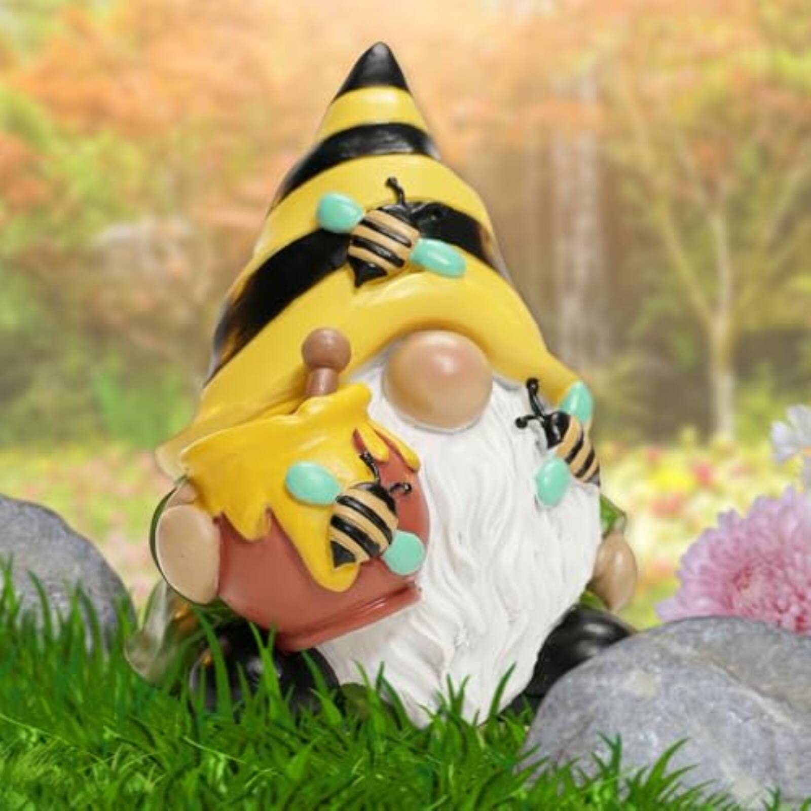 Angle. Spoontiques - Spoontiques Bee Gnome Decorative Garden Statue Indoor or Outdoor Use Patio Garden Accessory 7.5 inch.