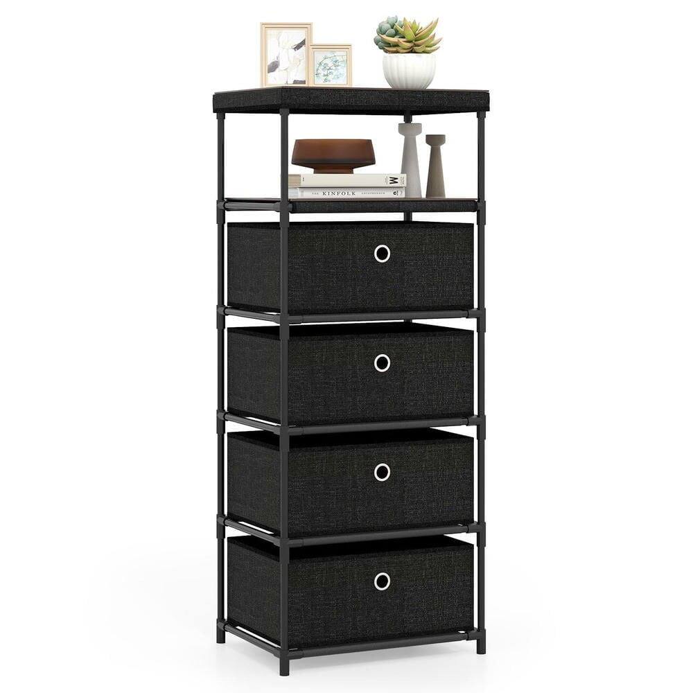 Alt View 1. Kadyn - 4-Drawer Fabric Storage Tower - Wood Top + Durable Metal Frame, Multifunctional Dresser for Bedroom/Living Room - Black.