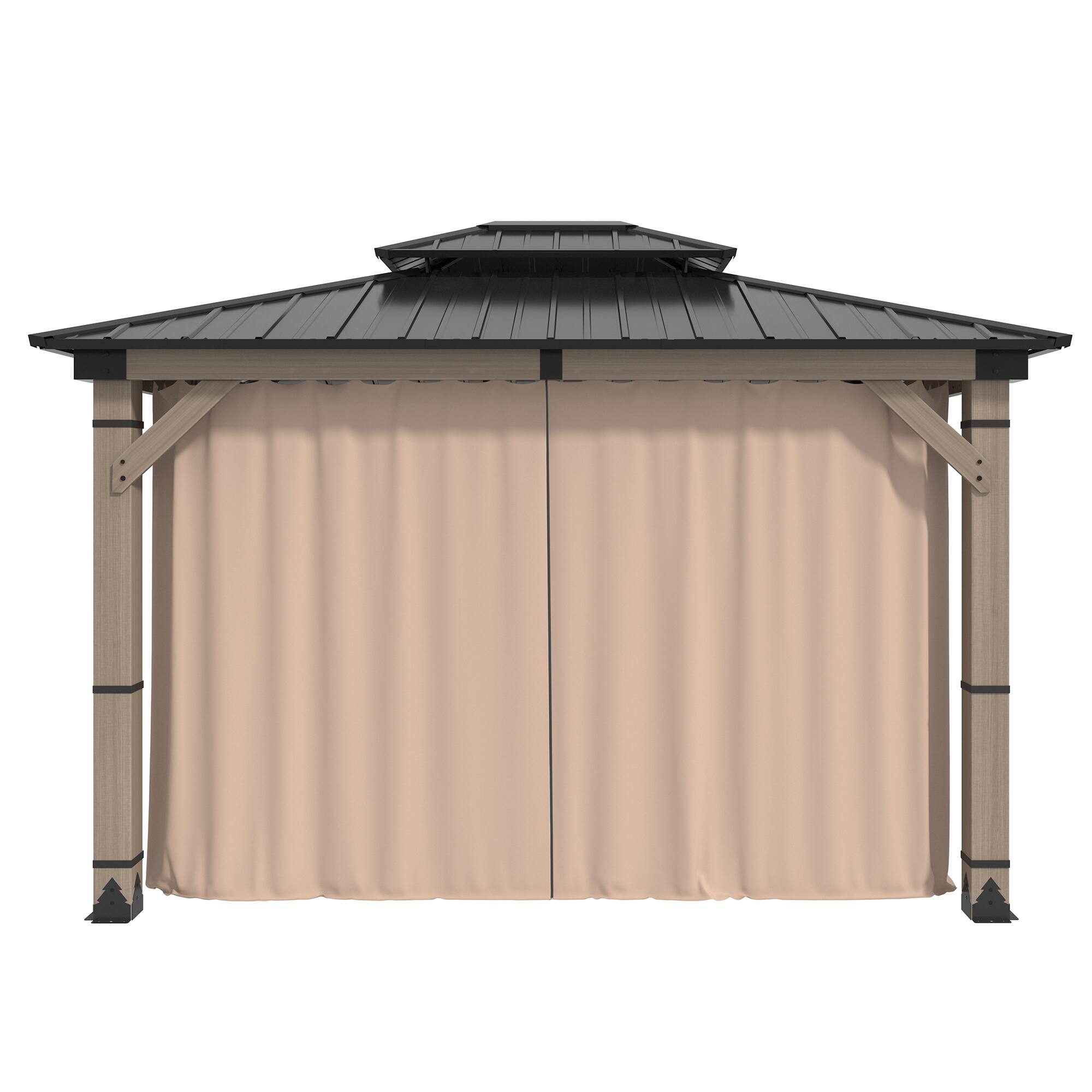 Alt View 6. Mondawe - 10x12 ft. Solid Cedar Wood Patio Gazebo with Curtains and Mesh Screens - Natural Wood + Black.