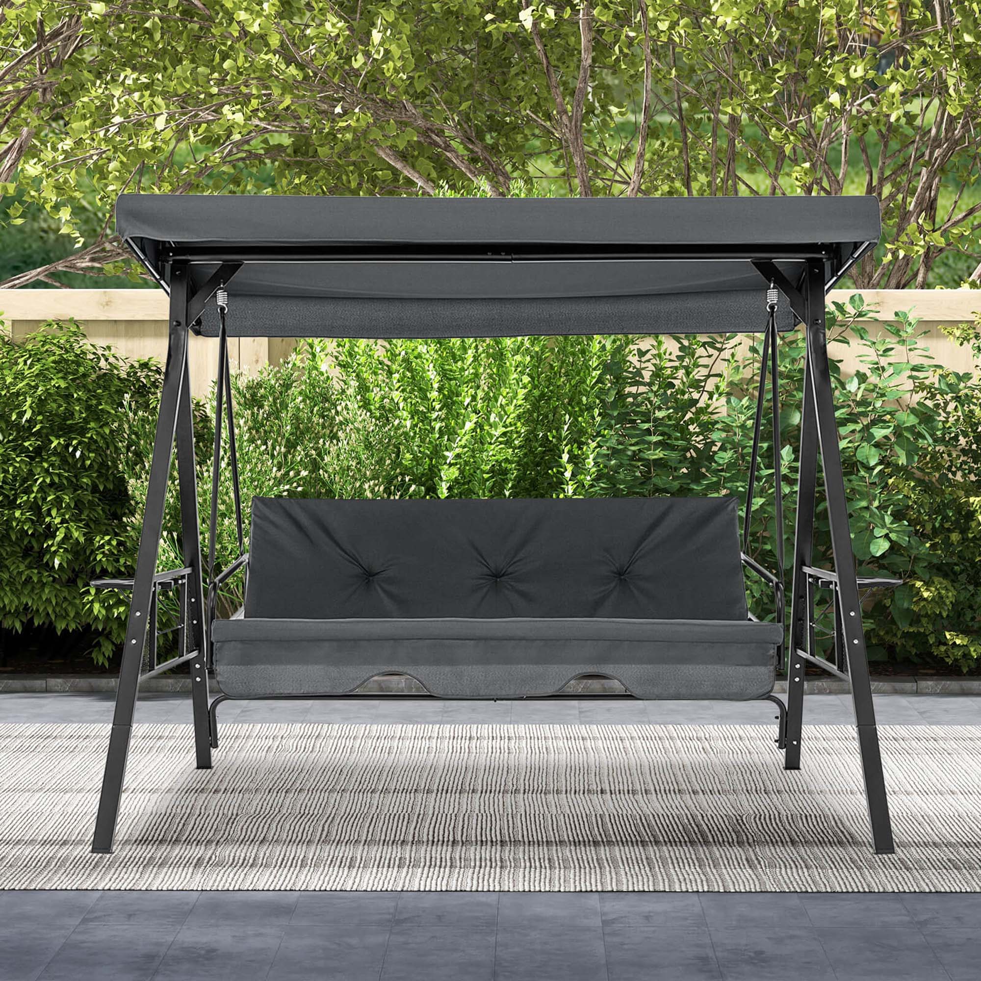 Alt View 1. Costway - 3-Seat Patio Porch Swing with Adjustable Canopy Soft Seat Back Cushions Side Tables - Grey.