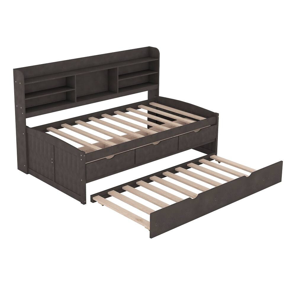 Alt View 9. Loheer - Loheer Twin Captain Bed with Trundle and Storage Drawers Antique Brown - Antique Brown.
