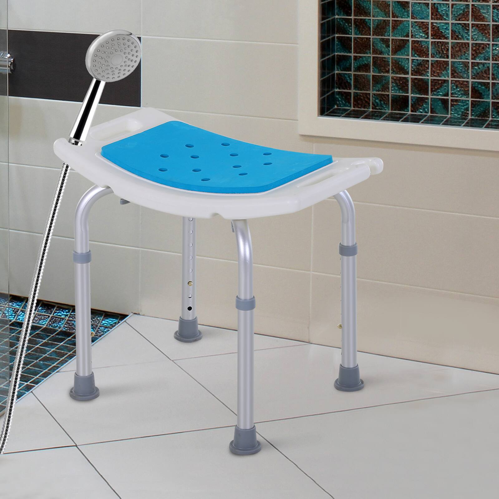 Alt View 1. Homcom - Adjustable Aluminum Bath Stool Spa Shower Chair Non-Slip w/ Shower - Blue.
