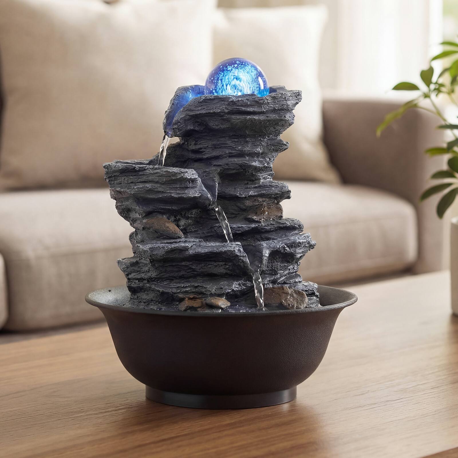 Alt View 3. Gymax - Gymax Tabletop Water Fountain w/Rolling Crystal Ball Color-Changing LED Light Pump - Black.