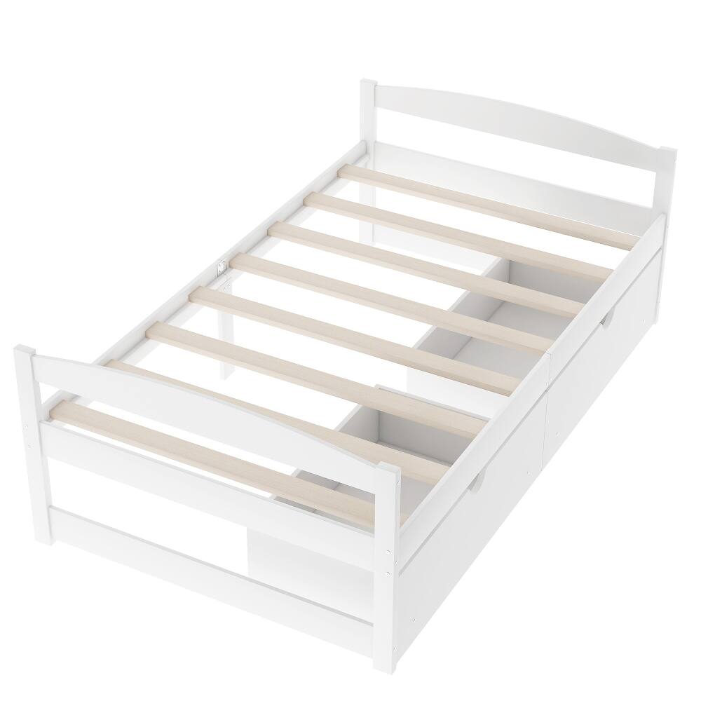 Alt View 8. Loheer - Loheer Twin Platform Bed White Pine Wood with 2 Storage Drawers - White.