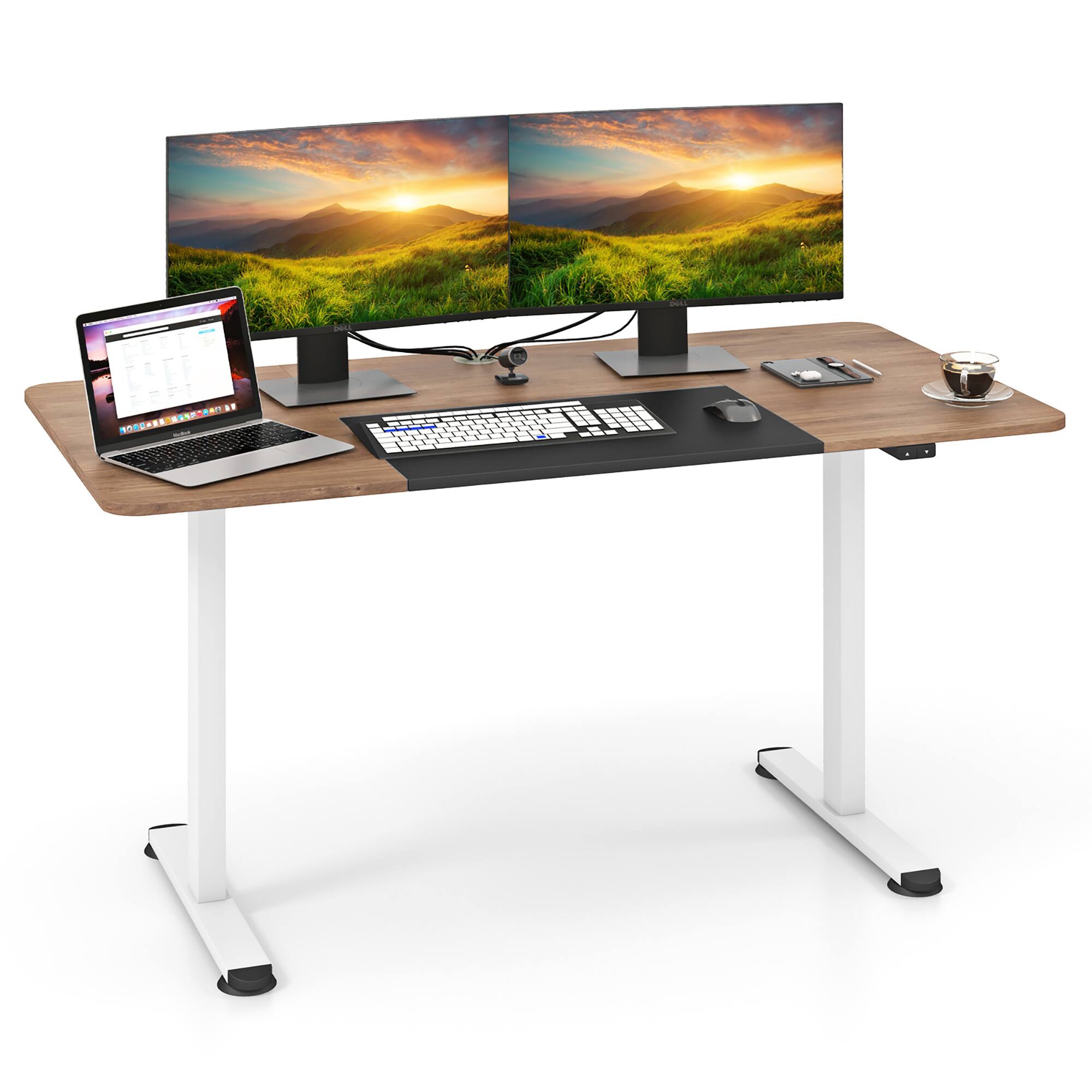 Front. Gymax - Gymax Electric Standing Desk 55'' x 28'' Sit Stand Desk w/ Cable Management Hole Natural - Oak.