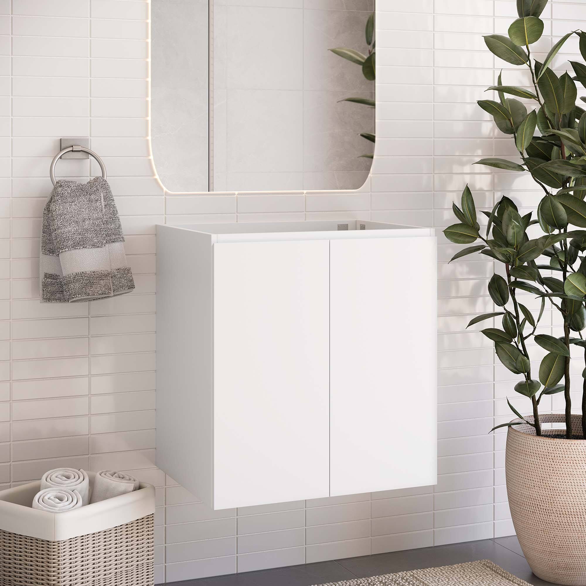 Modway - Bryn Wall-Mount Bathroom Cabinet Basin Not Included - White