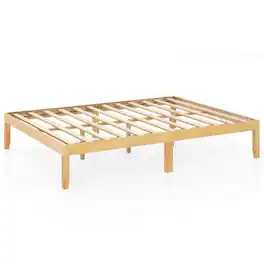 Costway - Queen Size Wooden Platform Bed Frame 14" with Rubber Wood Legs Under-bed Storage - Natural