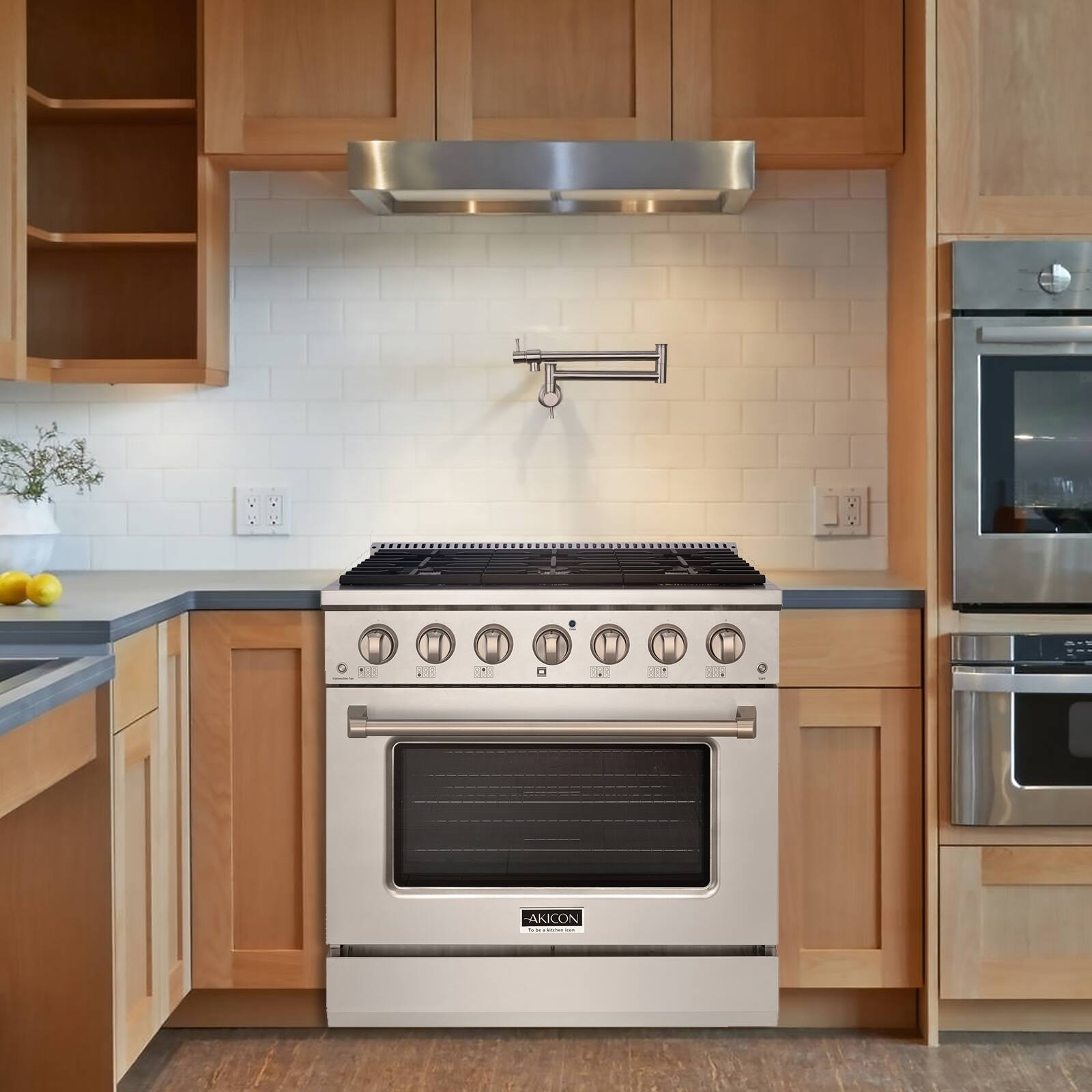 Alt View 6. Akicon - Akicon 5.2 Cu.ft Slide-in Freestanding Gas Convection Range with 6 Burners and Cast Iron Grates in Stainless Steel - Stainless Steel.