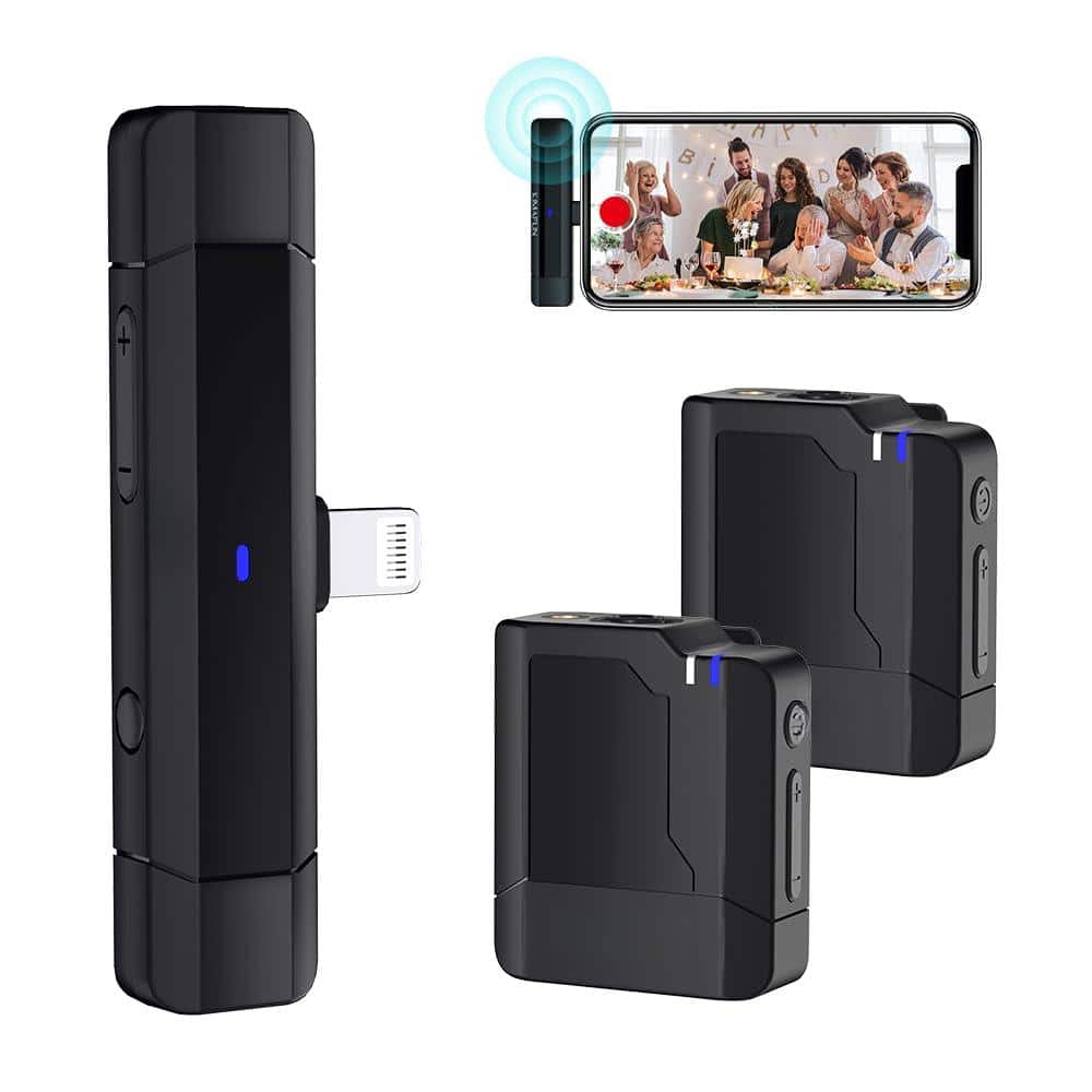 PO3TICJUNKI3 - Dual Wireless Lavalier Microphone For Camera Lapel Mic Interview Live Stream Km - Lightning-2Tx1Rx