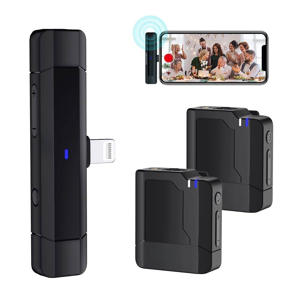 Front. PO3TICJUNKI3 - Dual Wireless Lavalier Microphone For Camera Lapel Mic Interview Live Stream Km - Lightning-2Tx1Rx.