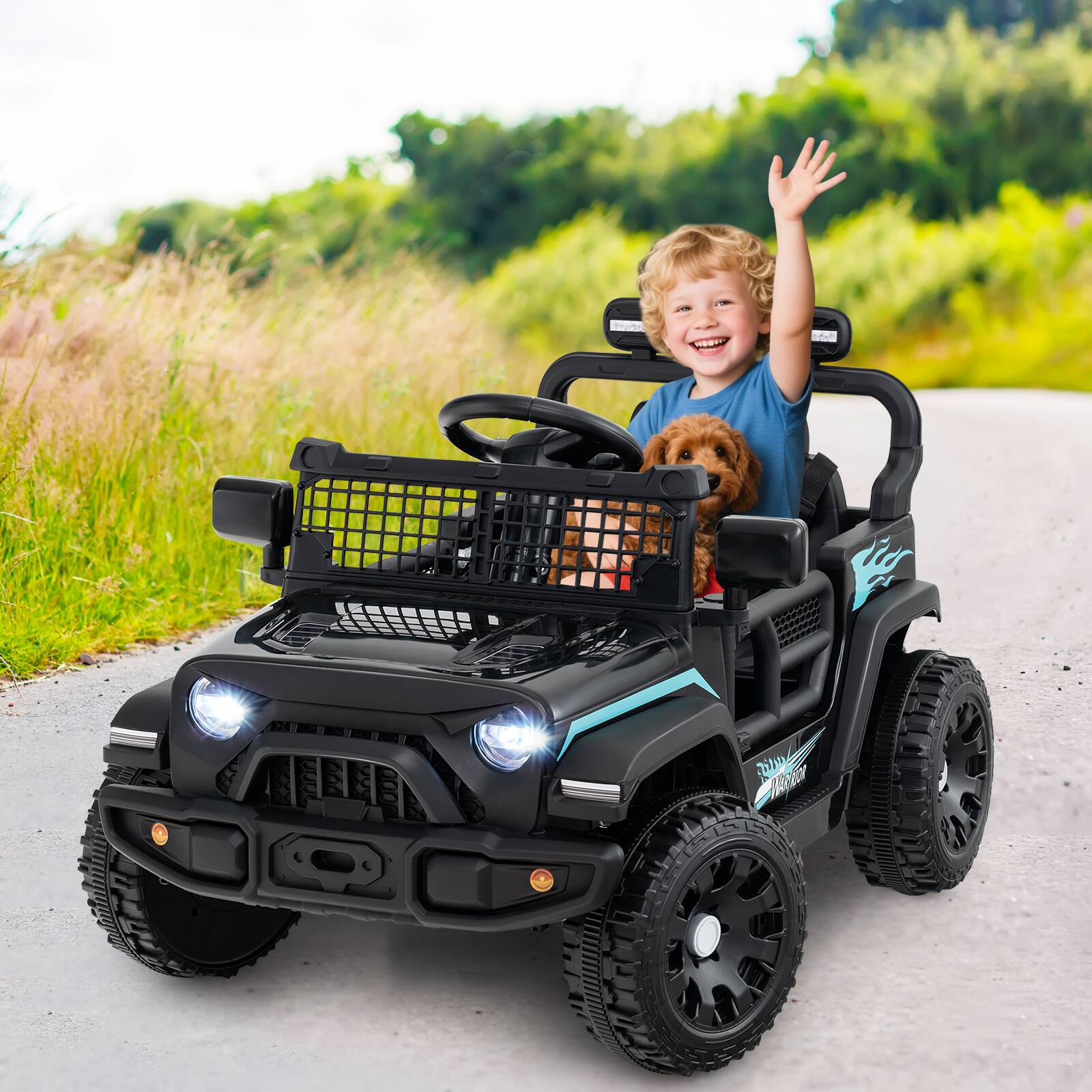 Alt View 1. Gymax - Gymax Kids Ride on Car Truck 12V Battery Powered Electric Vehicle w/ Foldable Mirrors Black - Black.