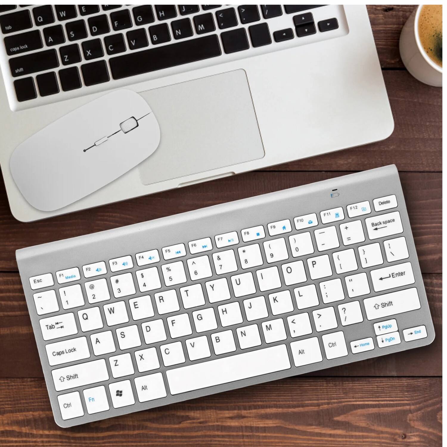 Sure, here is the corrected and grouped text from the image:

---

**Top Row:**
- F1 F2 F3 F4 F5 F6 F7 F8 F9 F10 F11 F12 Delete Backspace

**Second Row:**
- Esc ! 1 2 3 4 5 6 7 8 9 0 - = \ [ ] \ Enter

**Third Row:**
- Tab Q W E R T Y U I O P \ ; ' Shift

**Fourth Row:**
- Caps Lock A S D F G H J K L : " Shift

**Fifth Row:**
- Shift Z X C V B N M , . / Shift

**Function Keys:**
- Fn Ctrl Alt Spacebar

**Additional Keys:**
- Media Esc ! - 2 1 Q Tab A Caps Lock Shift Fn Ctrl F3 # 3 W S Z P4 5 4 E D X Alt FB FT a F6 - FS - - & A 8 % 7 6 5 U Y T R J H G F N V C FB ( 9 I K M P10 I 0 o L < . All Delete F12 F