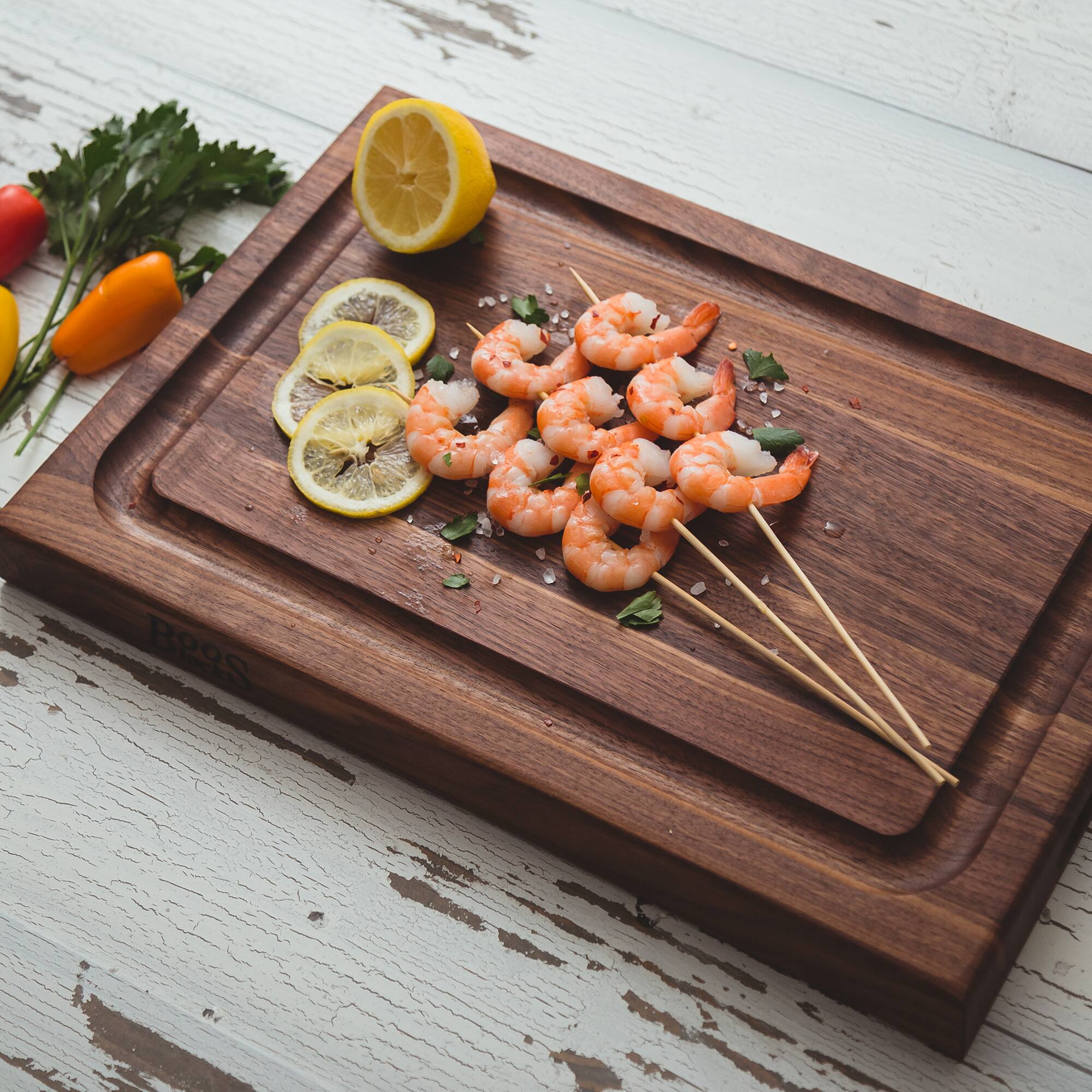 Alt View 7. John Boos - John Boos BBQ Collection Reversible Wood Cutting Board w/Juice Groove, Walnut - Walnut.