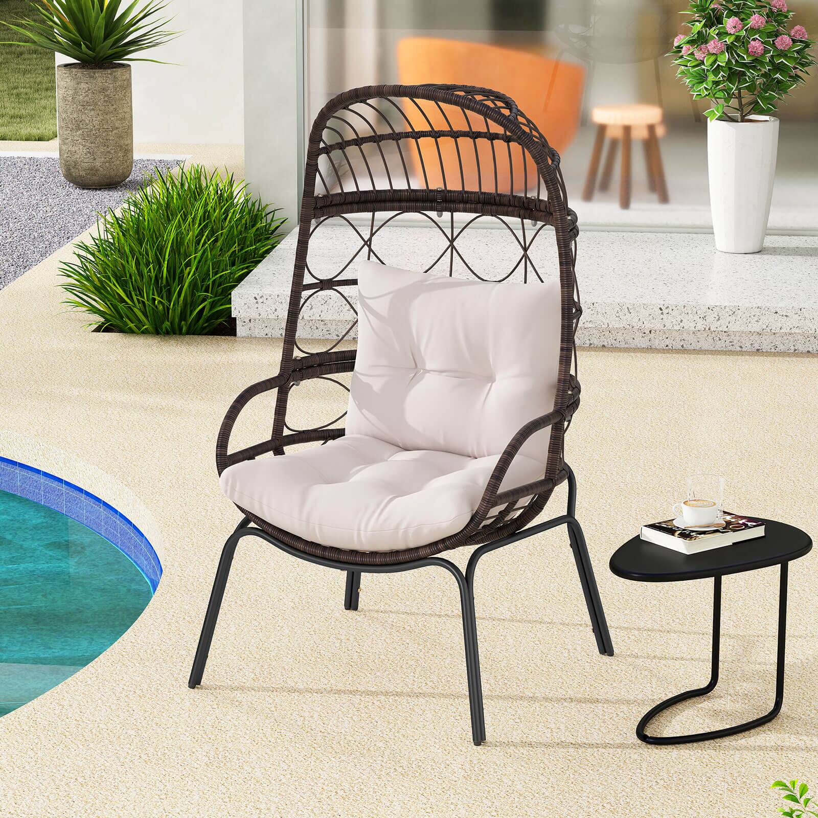 Alt View 5. Costway - Costway Patio Wicker Rattan Egg Chair with Seat & Back Cushions Metal Indoor Outdoor - Brown.