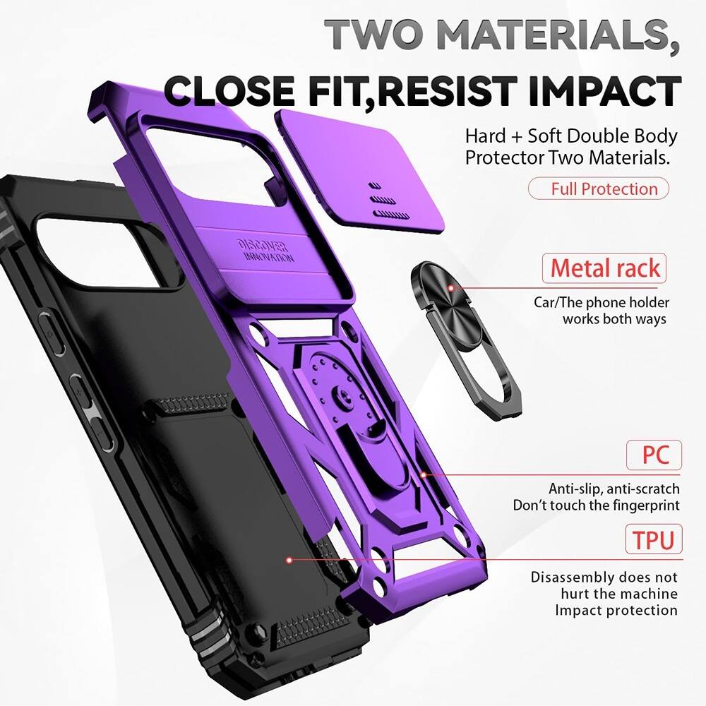 TWO MATERIALS, CLOSE FIT, RESIST IMPACT

Hard + Soft Double Body Protector Two Materials.
Full Protection

Metal rack
Car/The phone holder works both ways

PC
Anti-slip, anti-scratch
Don't touch the fingerprint

TPU
Disassembly does not hurt the machine
Impact protection