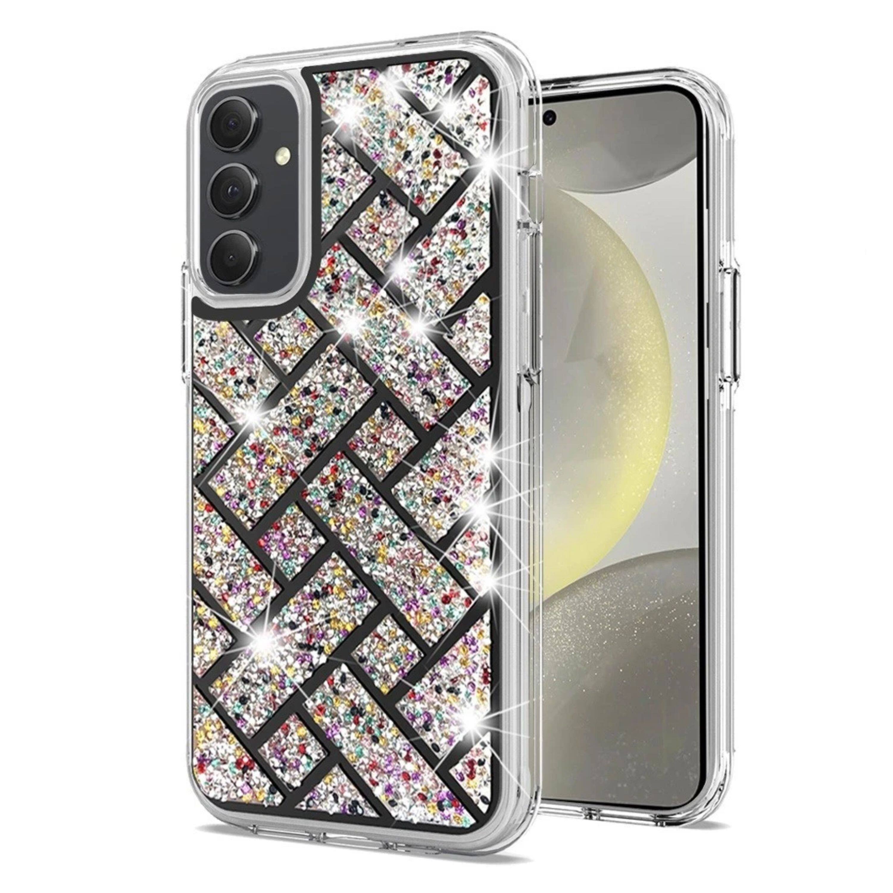 Front. Kitcheniva - Shimmering Bling Design Phone Case With Tempered Glass For Samsung Galaxy S25/S24 Model A - Multicolor.