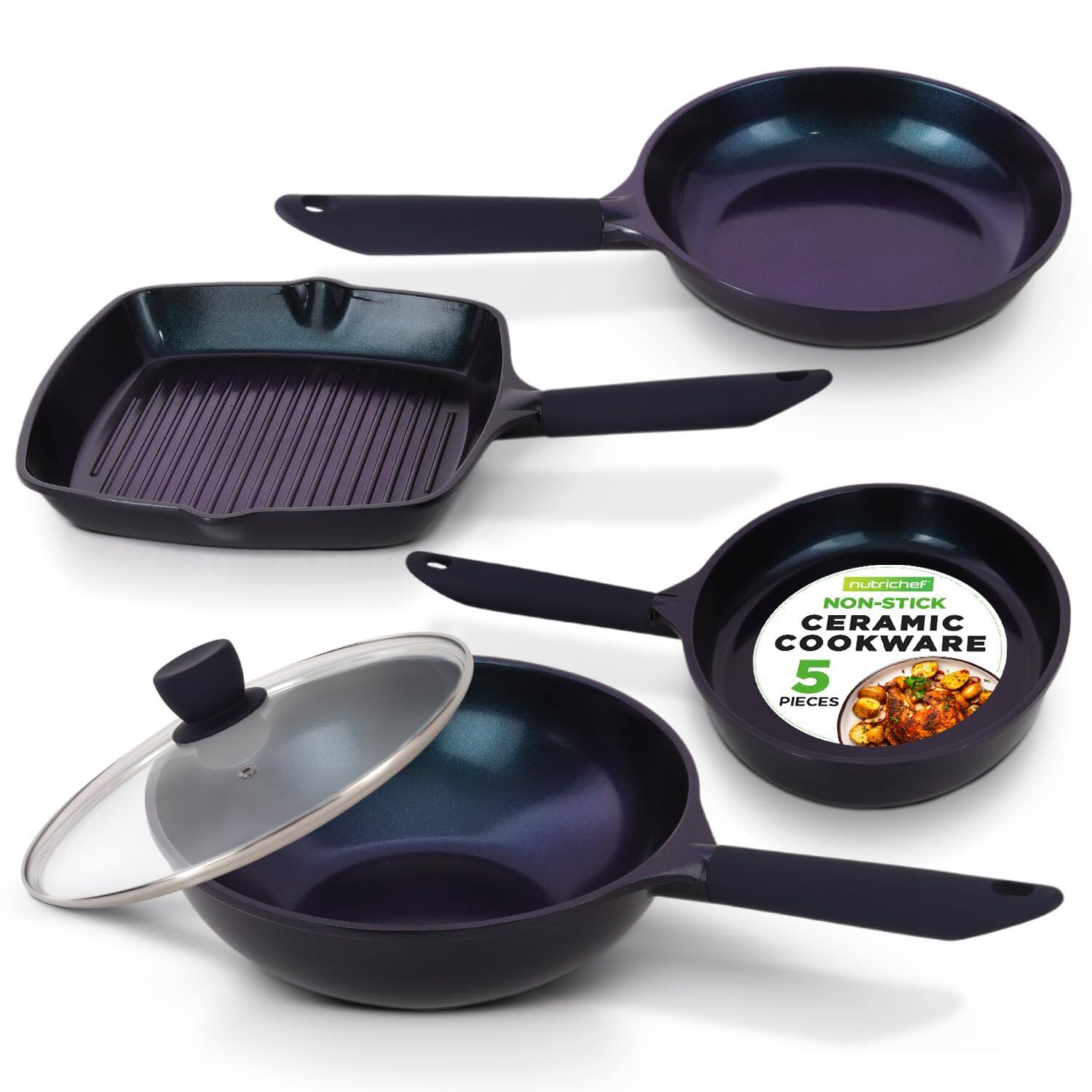 Nutrichef Non-Stick Ceramic Cookware 5 Pieces