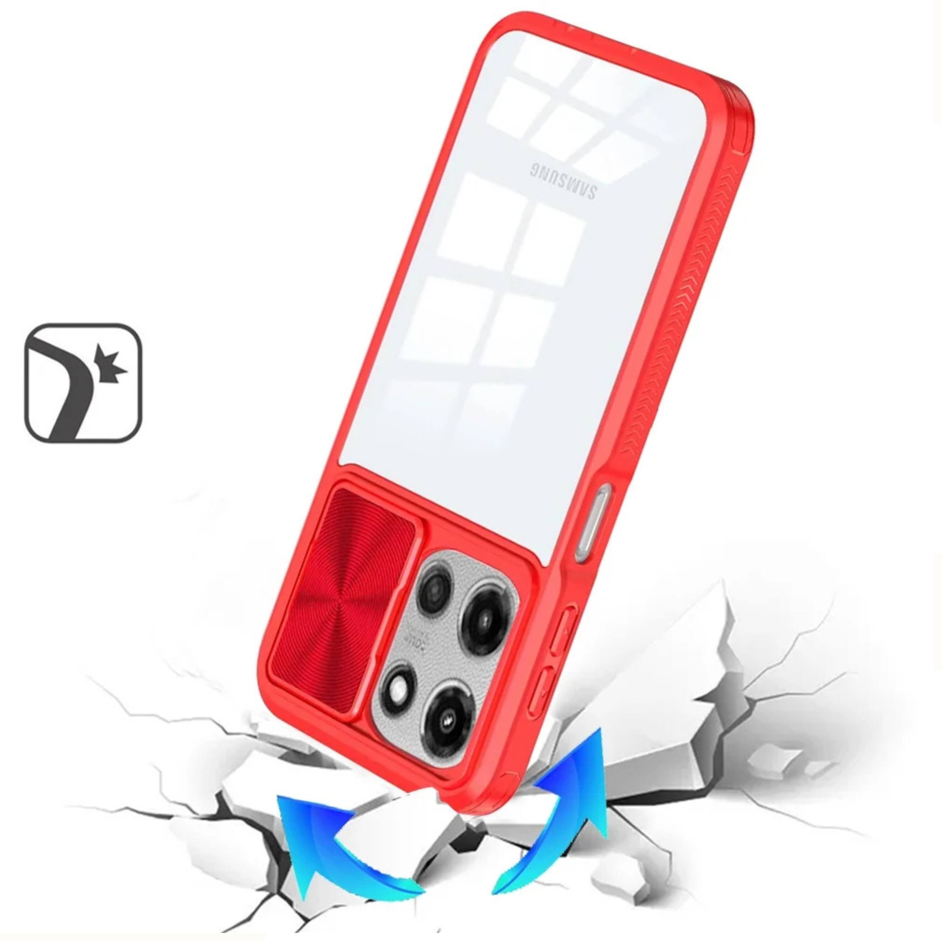 Left. Kitcheniva - Crystal Clear Shockproof Case For Moto G 2025 2026 G Play 2026 With Sliding Lens Cover Red - Red.