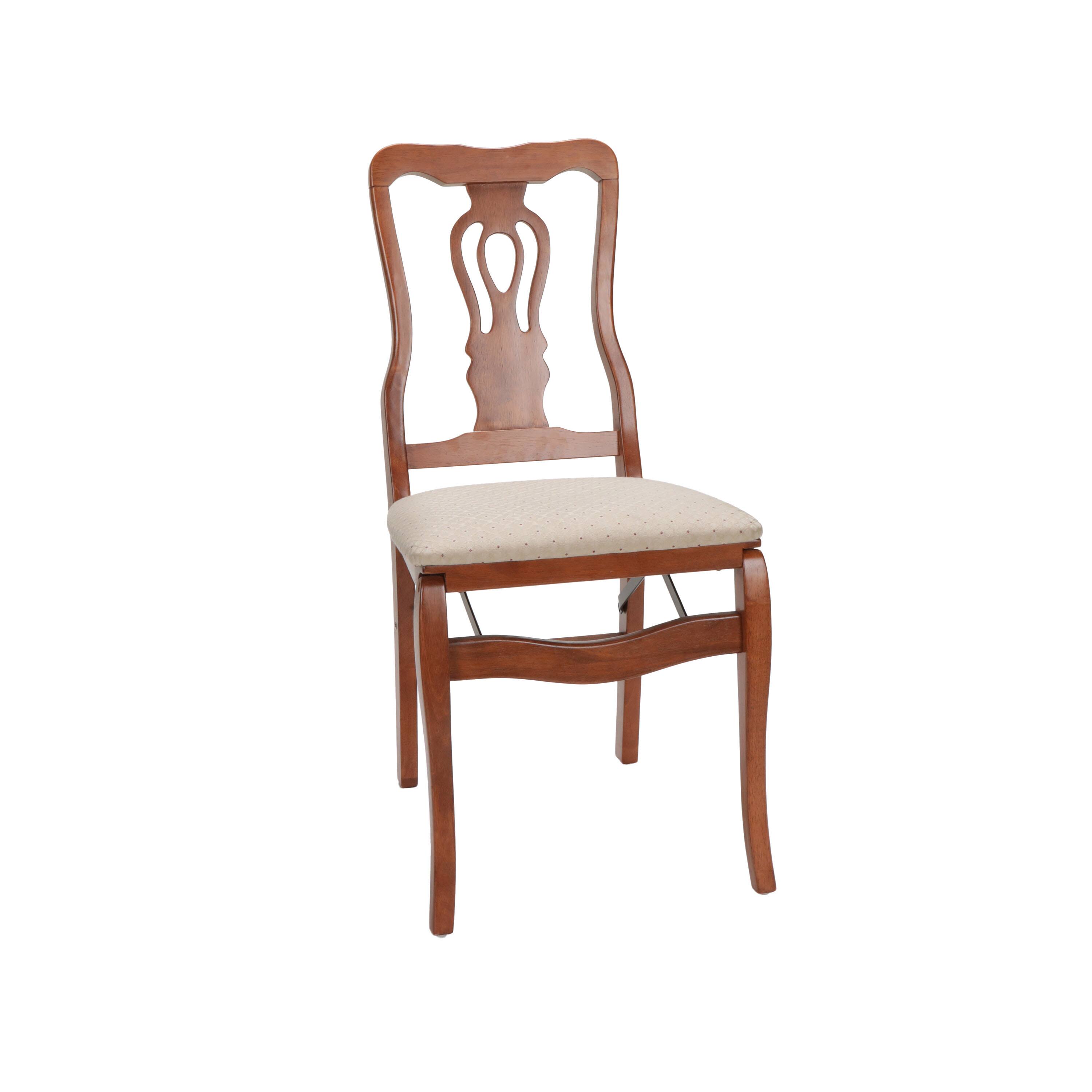 Alt View 1. Stakmore - Stakmore Chippendale Folding Chair, Cherry Frame with Blush Fabric - Brown.