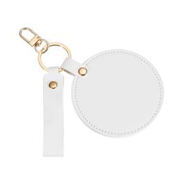 Unique Bargains - Keychain Mirror, Mini Compact Mirror with PU Leather Cover Round with Hook Rotating Folding Keyring - Cream White