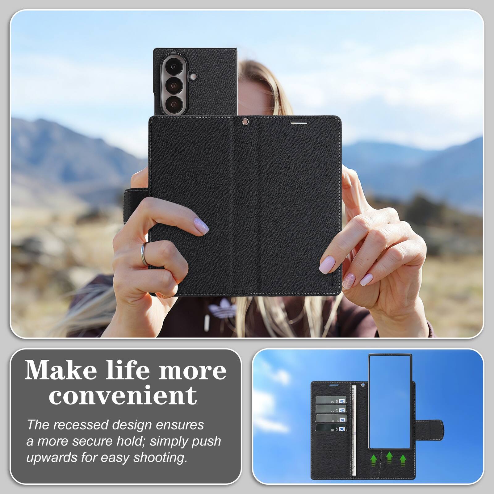 Make life more convenient

The recessed design ensures a more secure hold; simply push upwards for easy shooting.