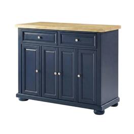 FurniFact - Kitchen Island with Anti-Tip Feature and Natural Accent Finish - Navy
