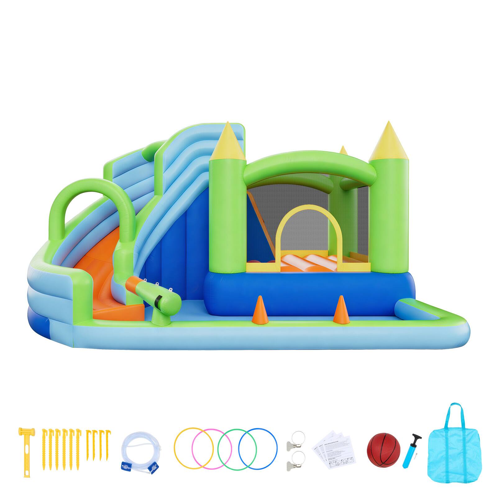 Alt View 5. VEVOR - Inflatable Bounce House, 11.3 x 12.3 x 7.0 ft Inflatable Bounce House Water Slide, Bouncer Castle with Castle Bounces - Multiple Colors.