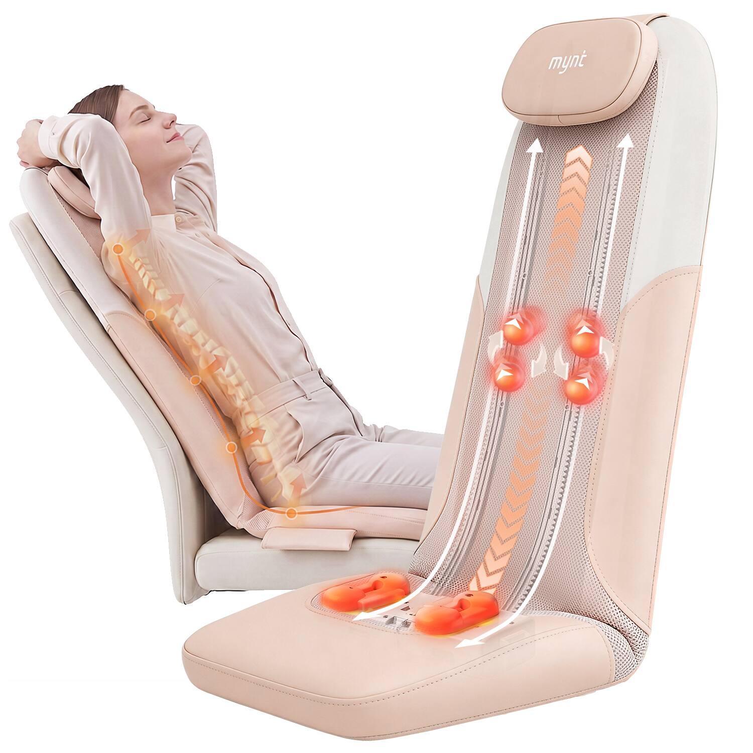 Front. Mynt - Shiatsu Back Massager with Hip Massage Lower Back Massager with Heat for Pain Relief, Full Back, Lumbar & Hip Massage Pa - Pink.