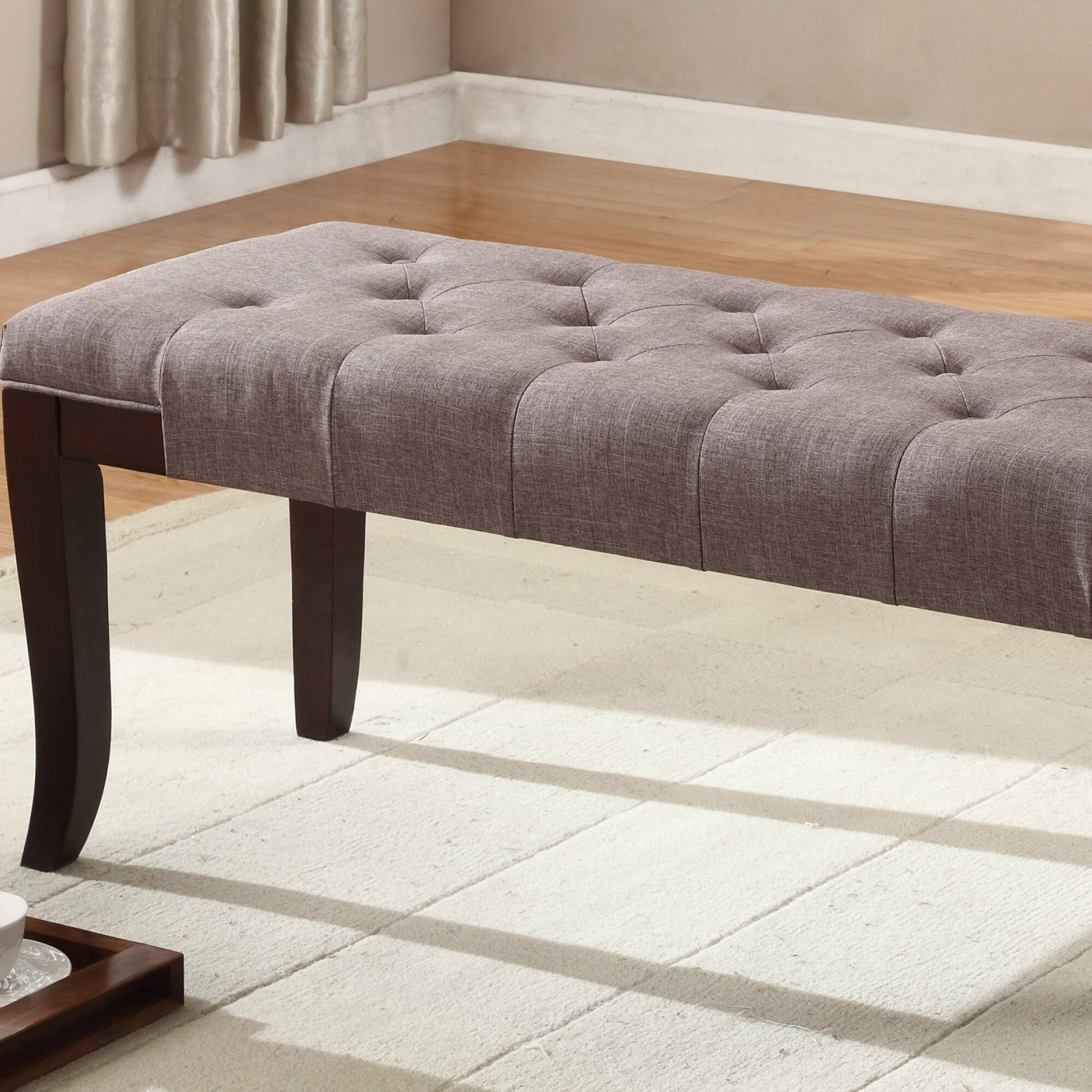 Back. GOODSILO - Tufted Upholstered Ottoman Bench with Solid Wood Legs for Entryway, Bedroom, or Living Room Seating and Storage - Brown.