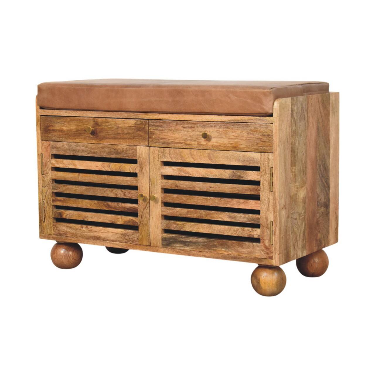 Left. Artisan Furniture - Artisan Furniture Solid Wood Oakridge Leather Shoe Cabinet, 2 Drawers, 4 Shelves, Beige - Beige.